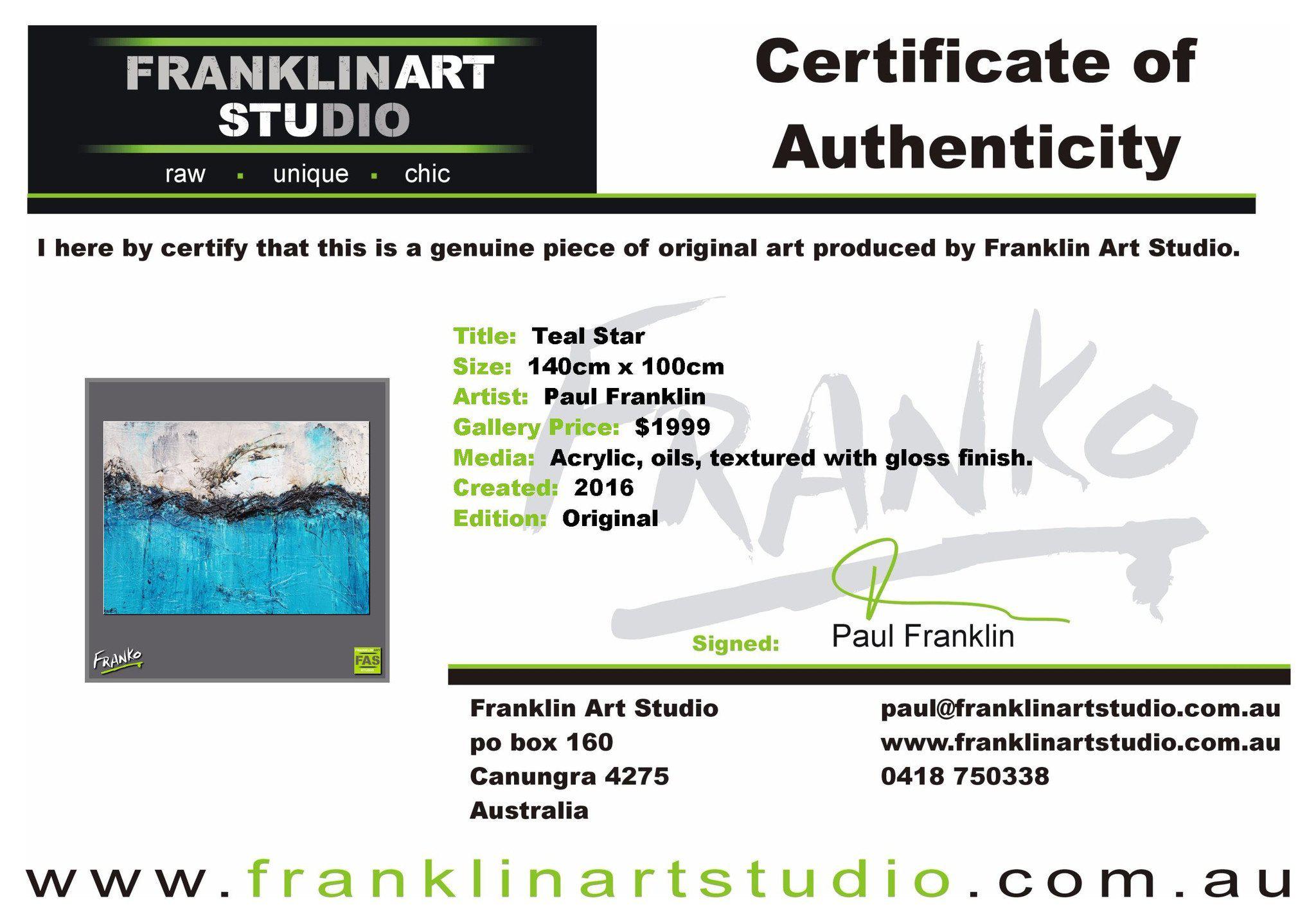 Teal Star 140cm x 100cm Teal Abstract Painting (SOLD)-abstract-[Franko_Artist]-[The_Block]-[Dream_Homes]-[ideas]-[Grand_Designs]-[Art_Lover]-Franklin Art Studio