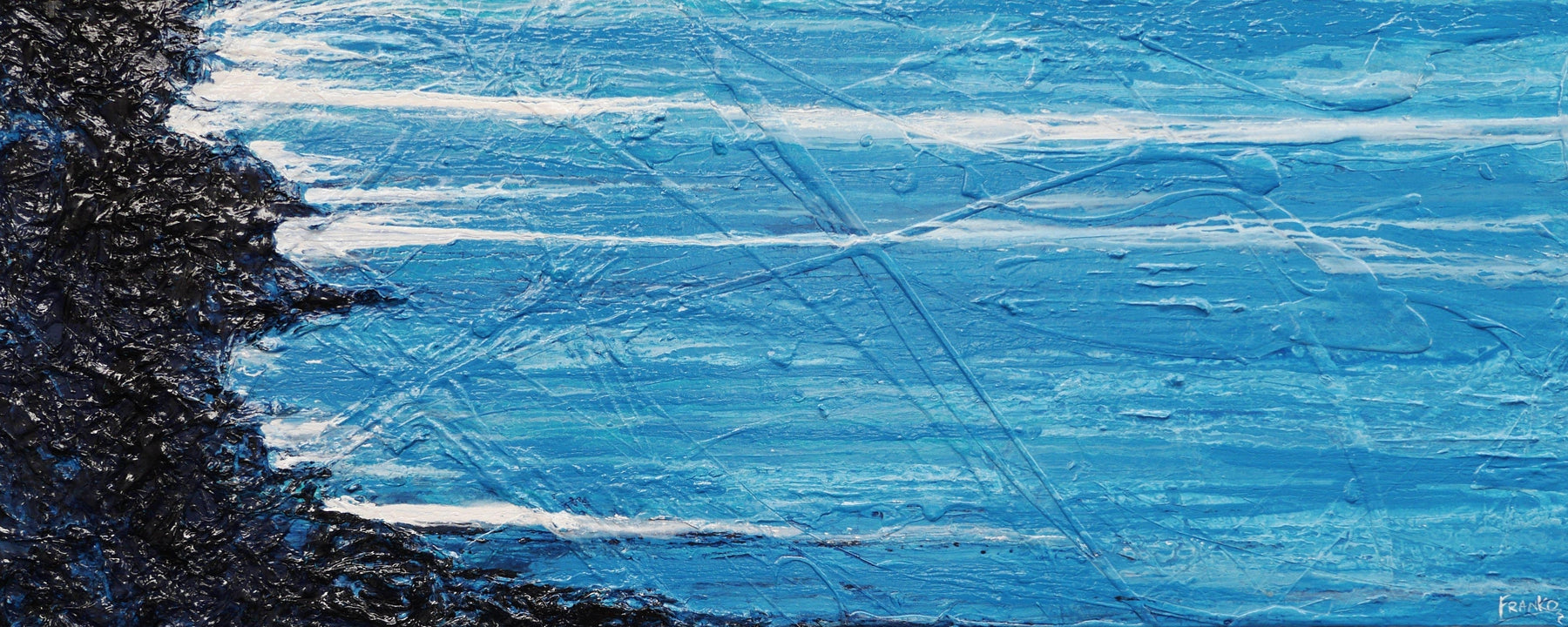 Teal Survivor 200cm x 80cm Blue Black Textured Abstract Painting (SOLD)-Abstract-[Franko_Artist]-[Australian_artist]-[Gold_Coast]-[Brisbane]-[modern]-[contemporary]-[original]-[Large_artwork]-Franklin Art Studio