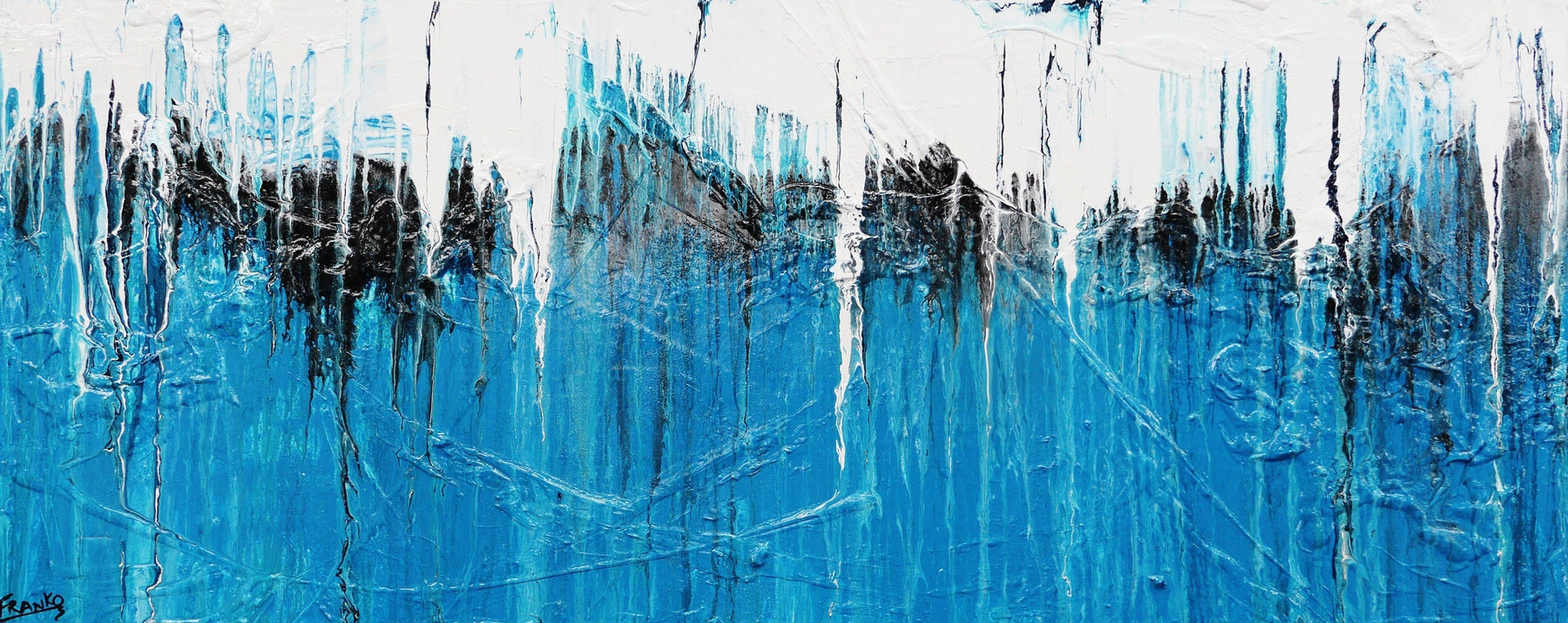 Teal and Ocean 200cm x 80cm Blue Black White Abstract Painting (SOLD)-Abstract-[Franko_Artist]-[Australian_artist]-[Gold_Coast]-[Brisbane]-[modern]-[contemporary]-[original]-[Large_artwork]-Franklin Art Studio