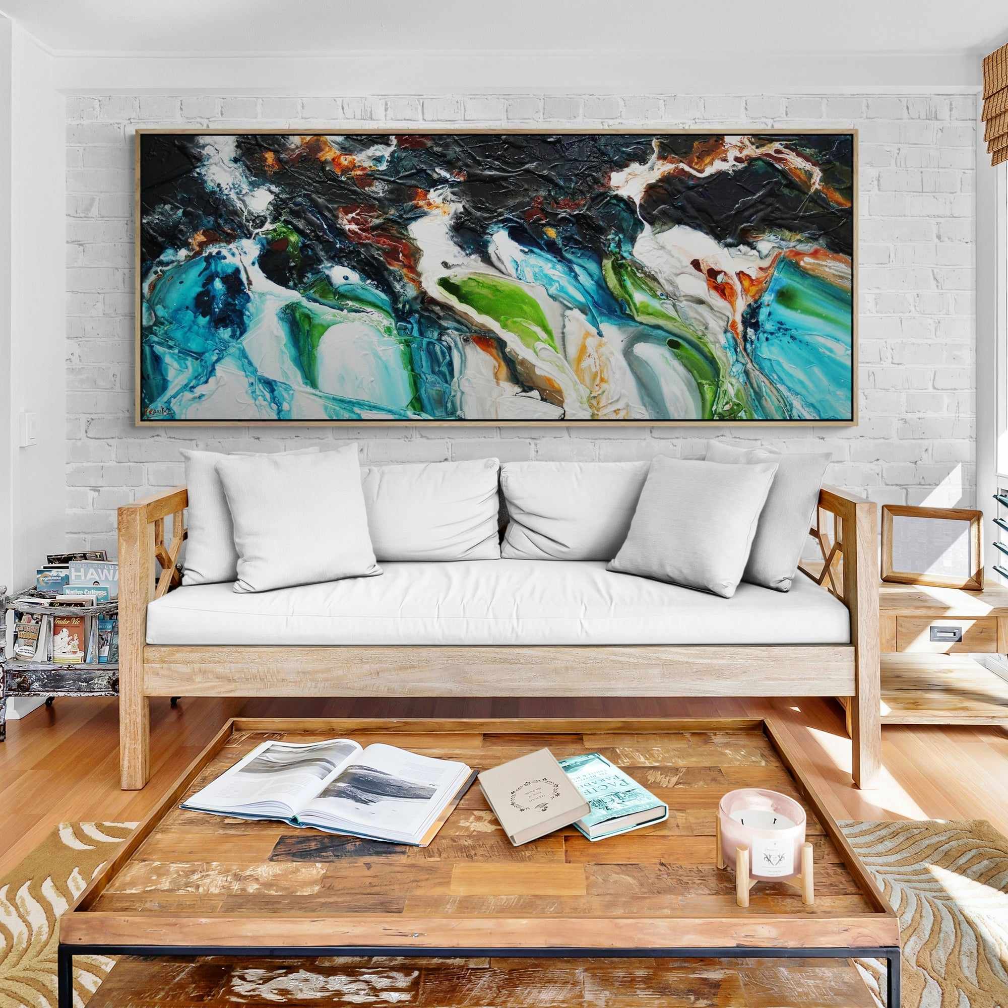 Teal and Oxide Rust 200cm x 80cm Black Teal Green Textured Abstract Painting (SOLD)-Abstract-[Franko_Artist]-[The_Block]-[Dream_Homes]-[ideas]-[Grand_Designs]-[Art_Lover]-Franklin Art Studio