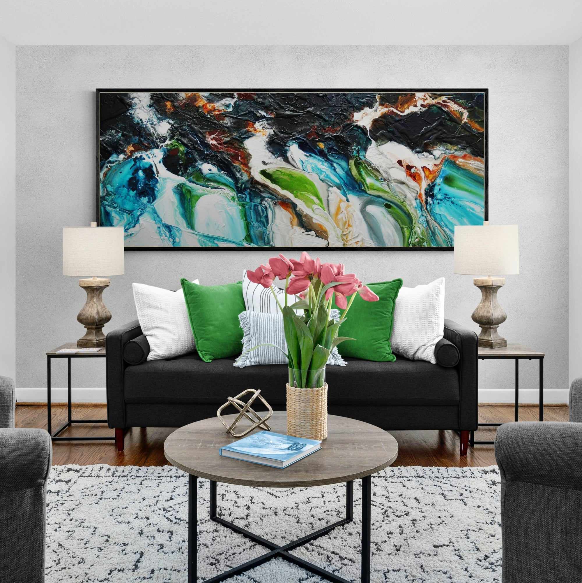 Teal and Oxide Rust 200cm x 80cm Black Teal Green Textured Abstract Painting (SOLD)-Abstract-[Franko_Artist]-[Australian_artist]-[Gold_Coast]-[Brisbane]-[modern]-[contemporary]-[original]-[Large_artwork]-[The_Block]-[Dream_Homes]-[ideas]-[Grand_Designs]-[Art_Lover]-Franklin Art Studio
