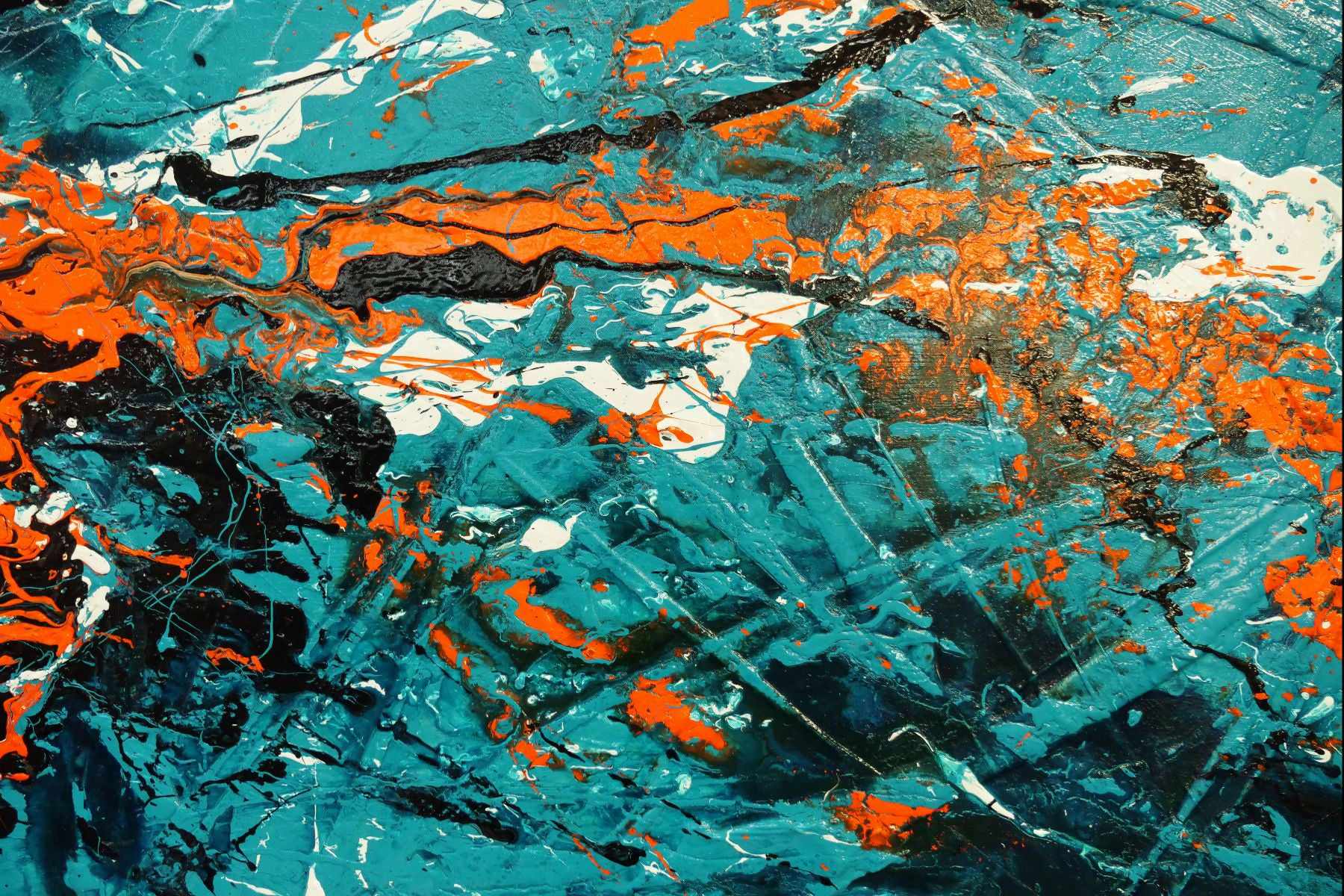 Teal and Tango 190cm x 100cm Teal Orange Textured Abstract Painting (SOLD)