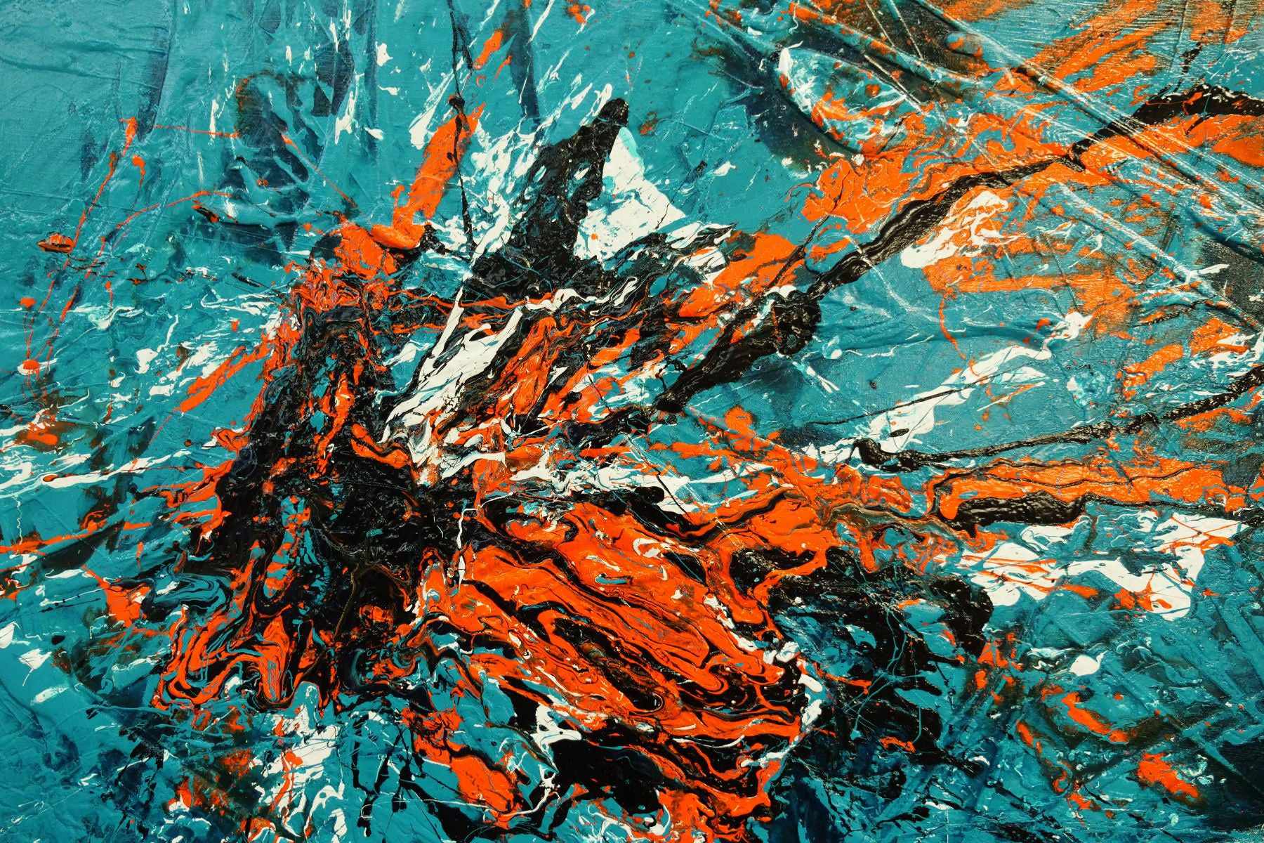 Teal and Tango 190cm x 100cm Teal Orange Textured Abstract Painting (SOLD)