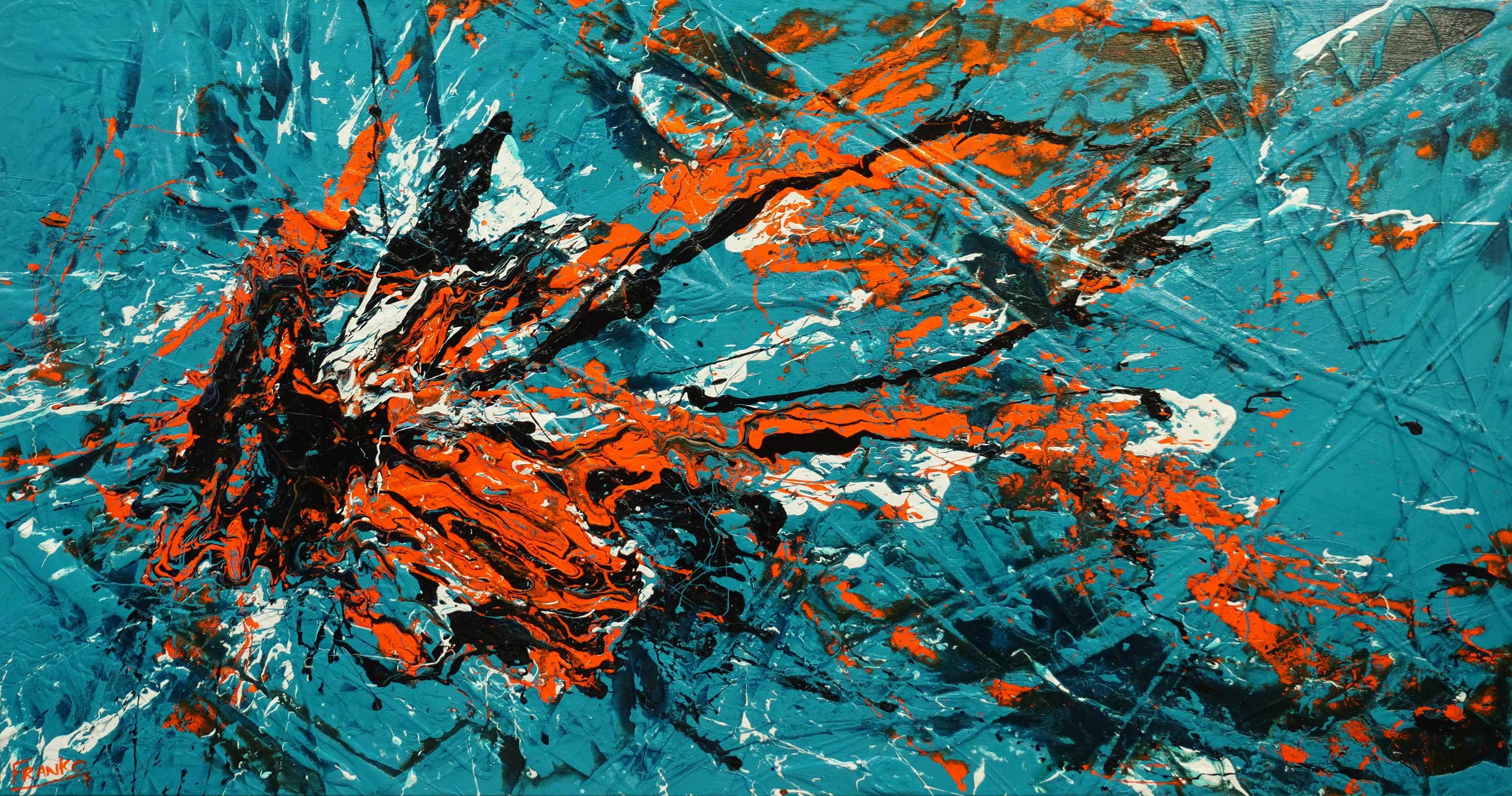 Teal and Tango 190cm x 100cm Teal Orange Textured Abstract Painting (SOLD)-Abstract-[Franko_Artist]-[Australian_artist]-[Gold_Coast]-[Brisbane]-[modern]-[contemporary]-[original]-[Large_artwork]-Franklin Art Studio