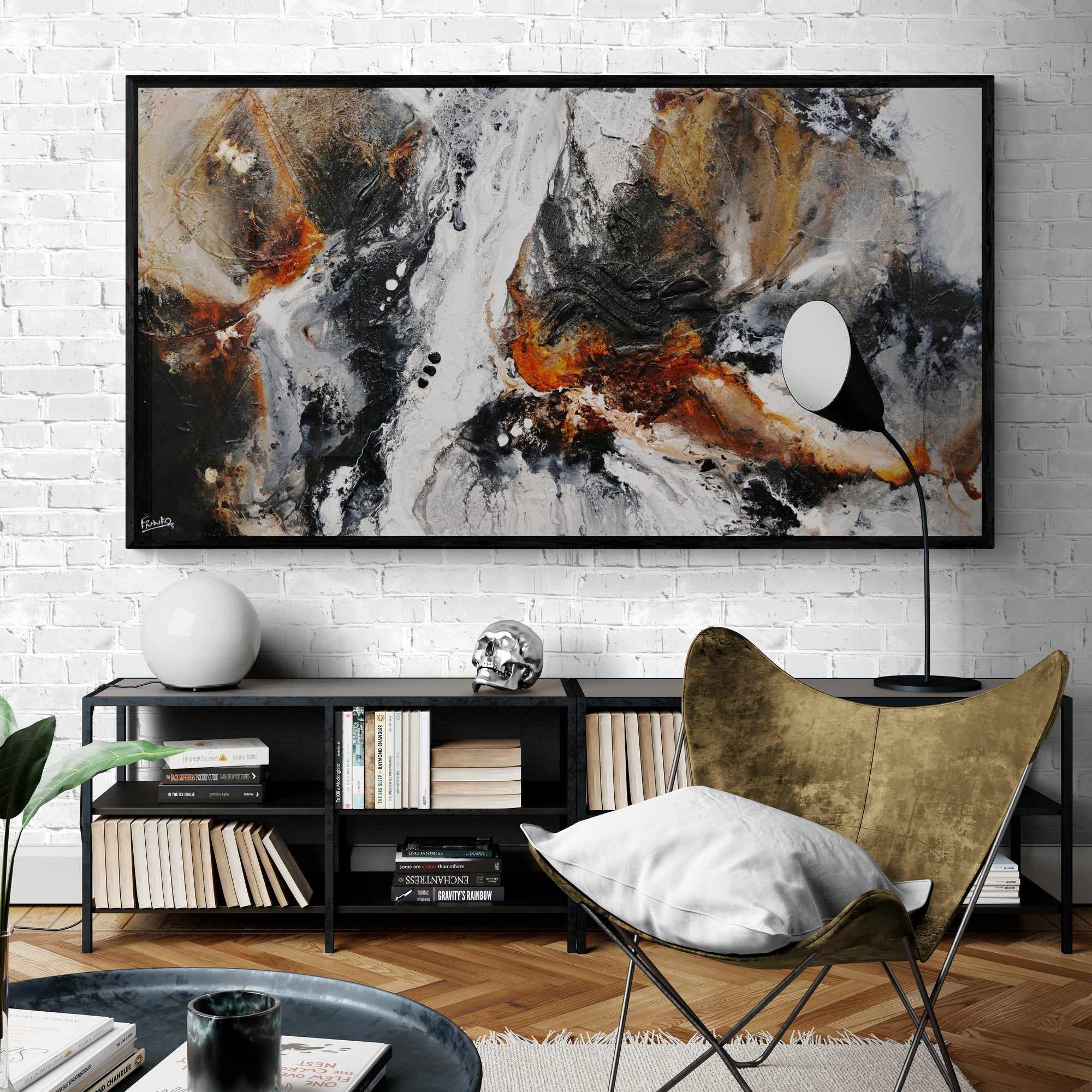 Techno Rush 190cm x 100cm Black Rust Textured Abstract Painting (SOLD)-Abstract-[Franko_Artist]-[The_Block]-[Dream_Homes]-[ideas]- [Grand_Designs]-Franklin Art Studio
