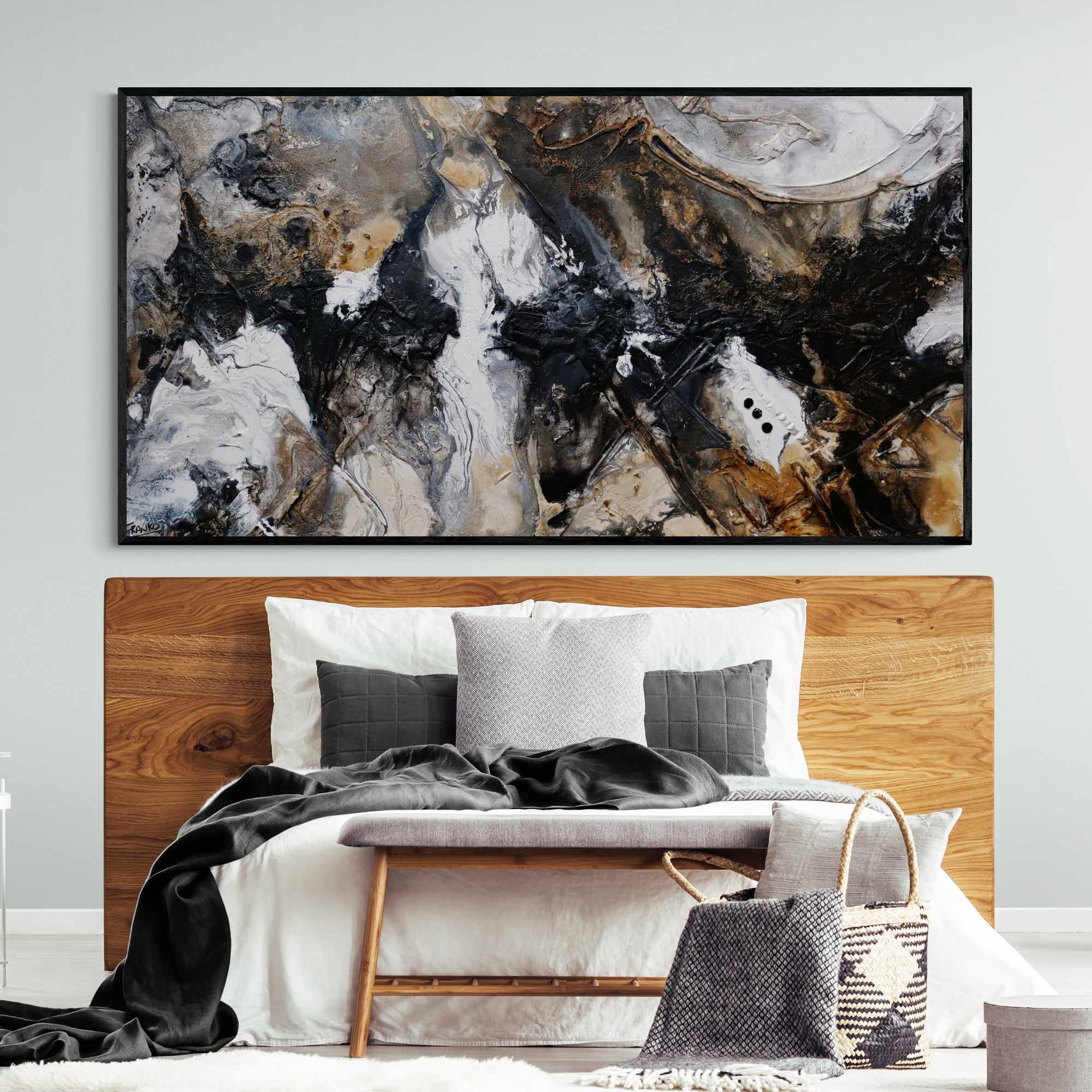 Tectonic 190cm x 100cm Brown Black Textured Abstract Painting (SOLD)-Abstract-[Franko_Artist]-[The_Block]-[Dream_Homes]-[ideas]- [Grand_Designs]-Franklin Art Studio