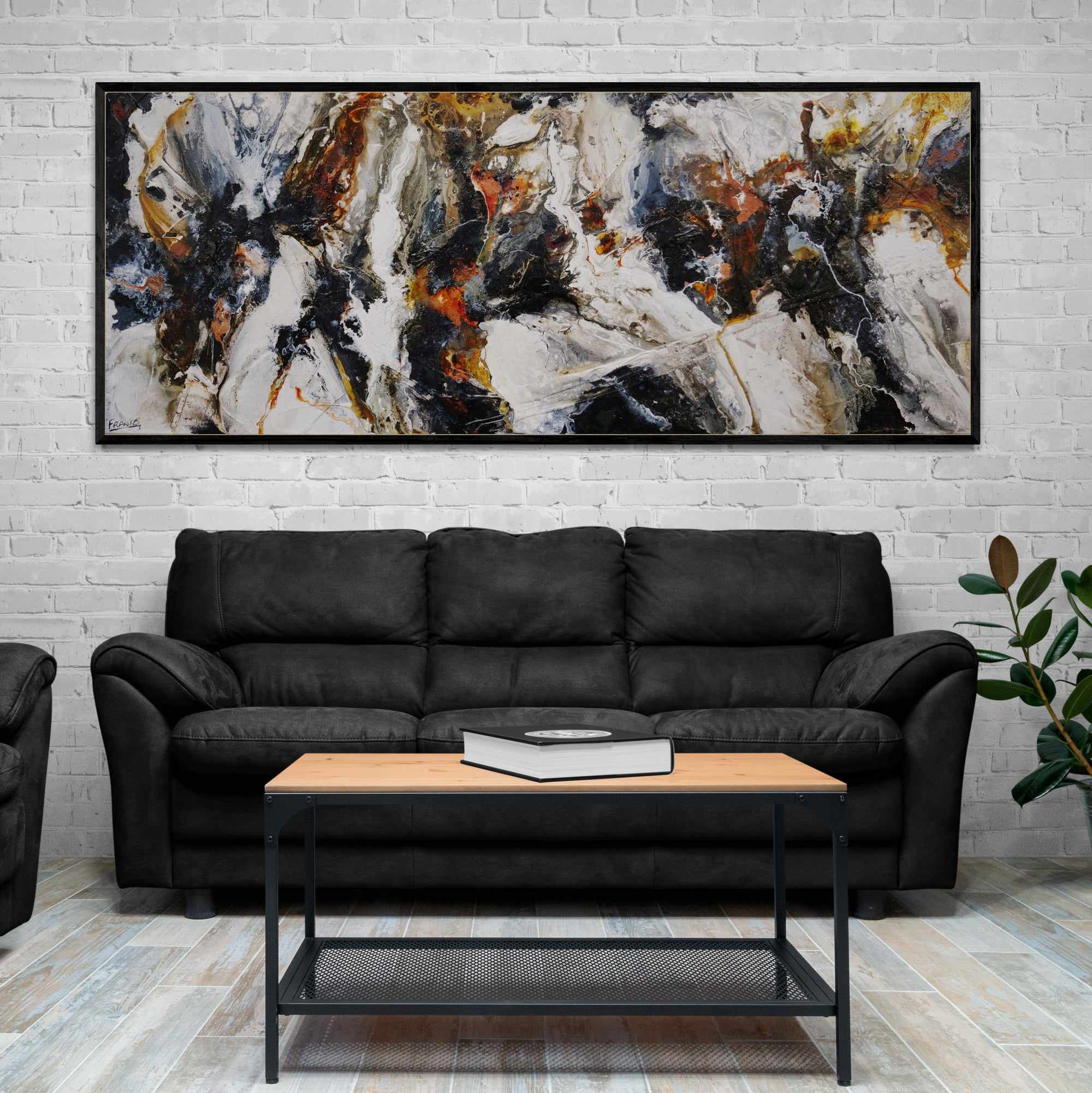Tectonic Rush 200cm x 80cm Black Brown Textured Abstract Painting (SOLD)-Abstract-[Franko_Artist]-[The_Block]-[Dream_Homes]-[ideas]- [Grand_Designs]-Franklin Art Studio
