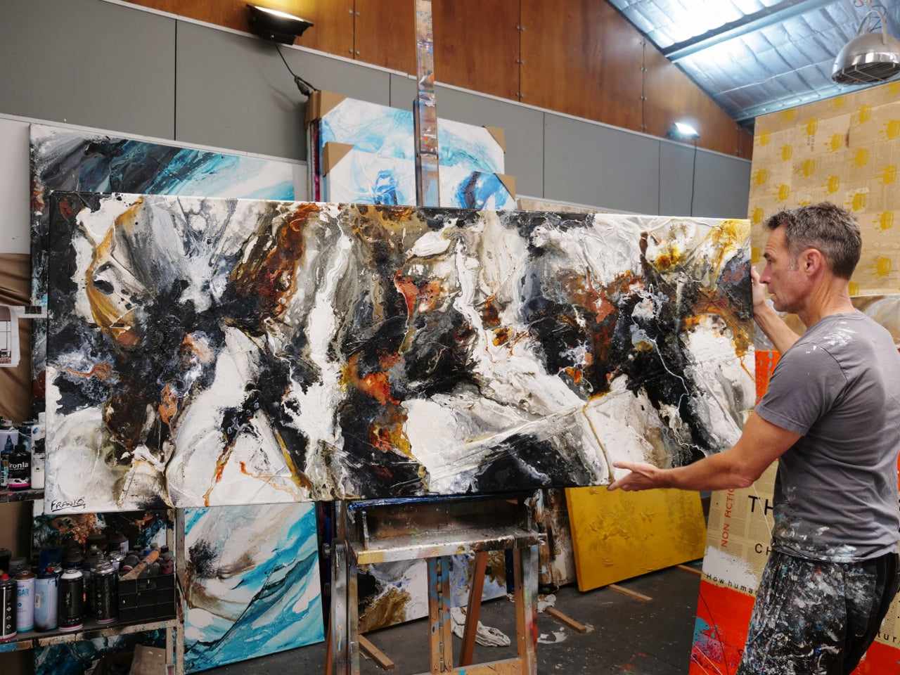 Tectonic Rush 200cm x 80cm Black Brown Textured Abstract Painting (SOLD)-Abstract-[Franko_Artist]-[The_Block]-[Dream_Homes]-[ideas]-[Grand_Designs]-[Art_Lover]-Franklin Art Studio