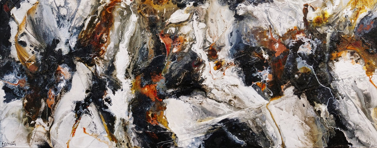 Tectonic Rush 200cm x 80cm Black Brown Textured Abstract Painting (SOLD)-Abstract-[Franko_Artist]-[Australian_artist]-[Gold_Coast]-[Brisbane]-[modern]-[contemporary]-[original]-[Large_artwork]-Franklin Art Studio