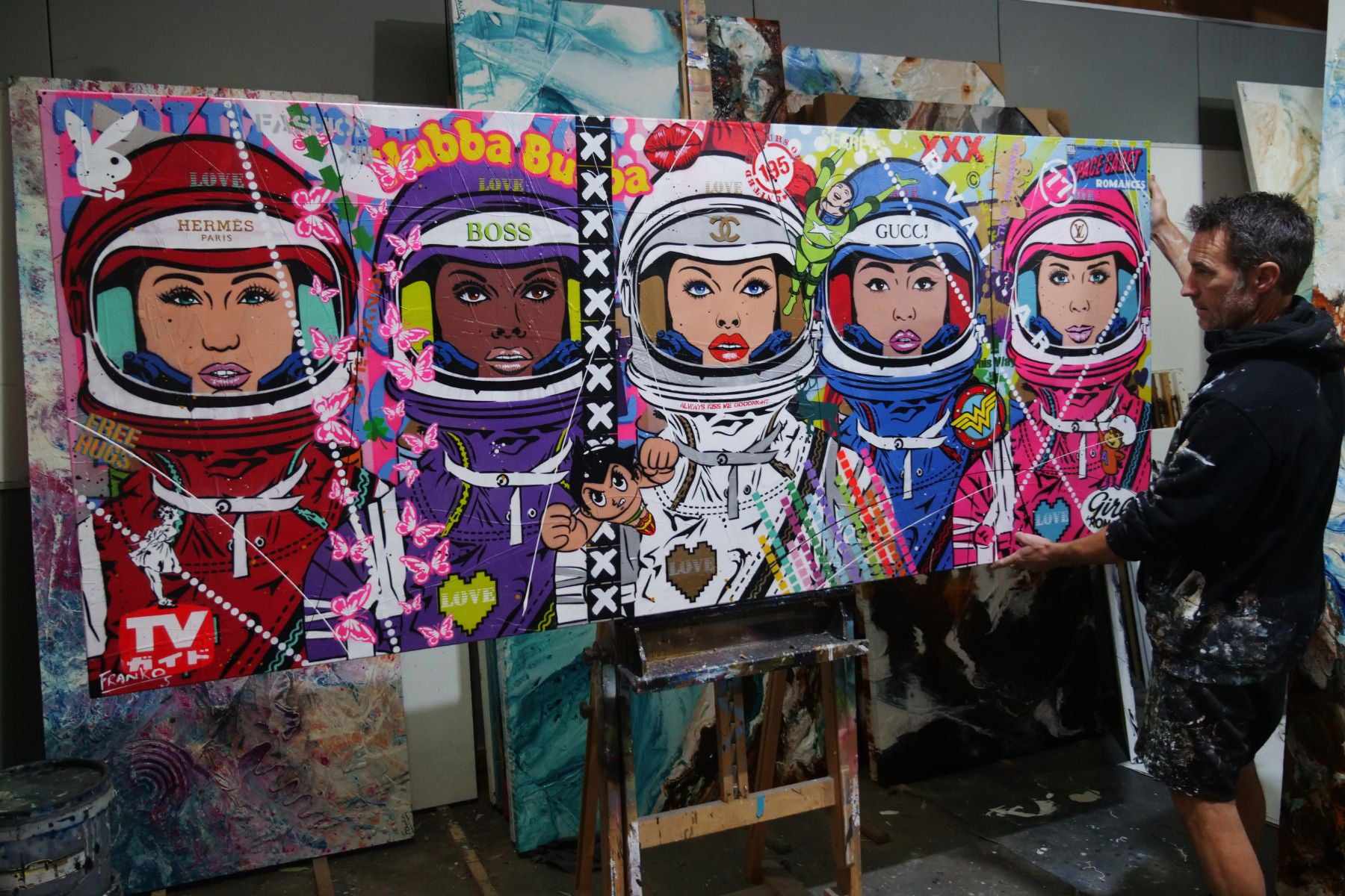The 5th Cadet 240cm x 100cm Space Cadets Textured Urban Pop Art Painting (SOLD)-Urban Pop Art-[Franko_Artist]-[The_Block]-[Dream_Homes]-[ideas]- [Grand_Designs]-Franklin Art Studio