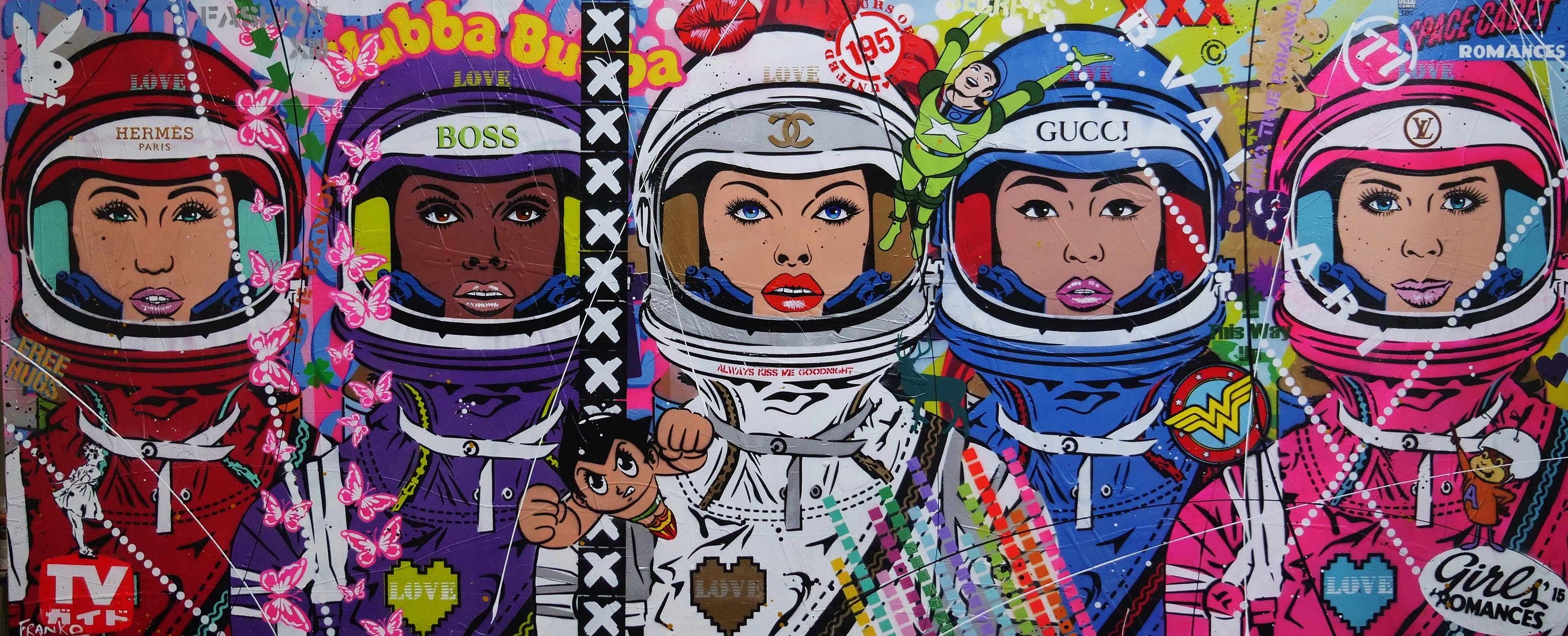 The 5th Cadet 240cm x 100cm Space Cadets Textured Urban Pop Art Painting (SOLD)-Urban Pop Art-[Franko_Artist]-[Australian_artist]-[Gold_Coast]-[Brisbane]-[modern]-[contemporary]-[original]-[Large_artwork]-Franklin Art Studio