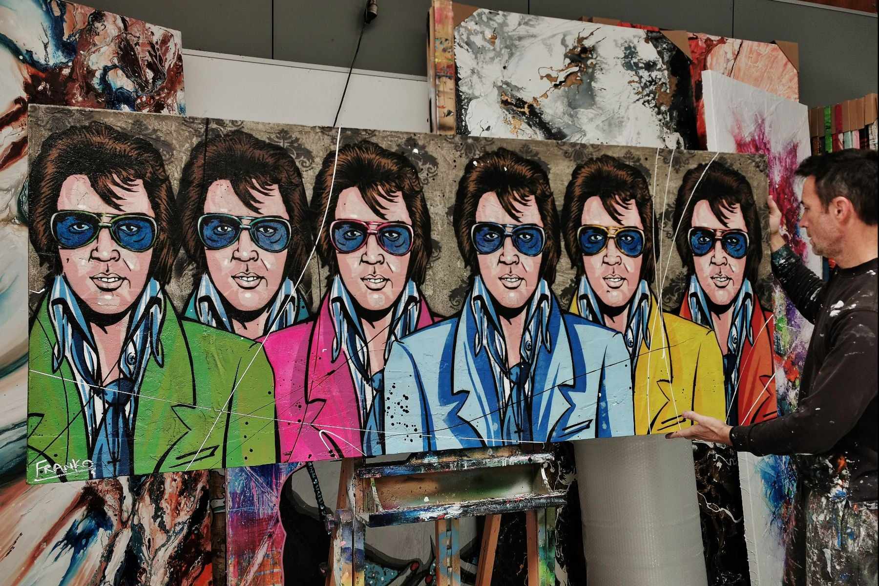 The 6 Faces of Elvis 200cm x 80cm Elvis Presley Industrial Concrete Urban Pop Painting (SOLD)-Urban Pop Art-[Franko_Artist]-[The_Block]-[Dream_Homes]-[ideas]- [Grand_Designs]-Franklin Art Studio
