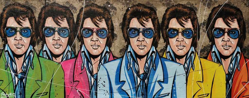 The 6 Faces of Elvis 200cm x 80cm Elvis Presley Industrial Concrete Urban Pop Painting (SOLD)-Urban Pop Art-[Franko_Artist]-[Australian_artist]-[Gold_Coast]-[Brisbane]-[modern]-[contemporary]-[original]-[Large_artwork]-Franklin Art Studio