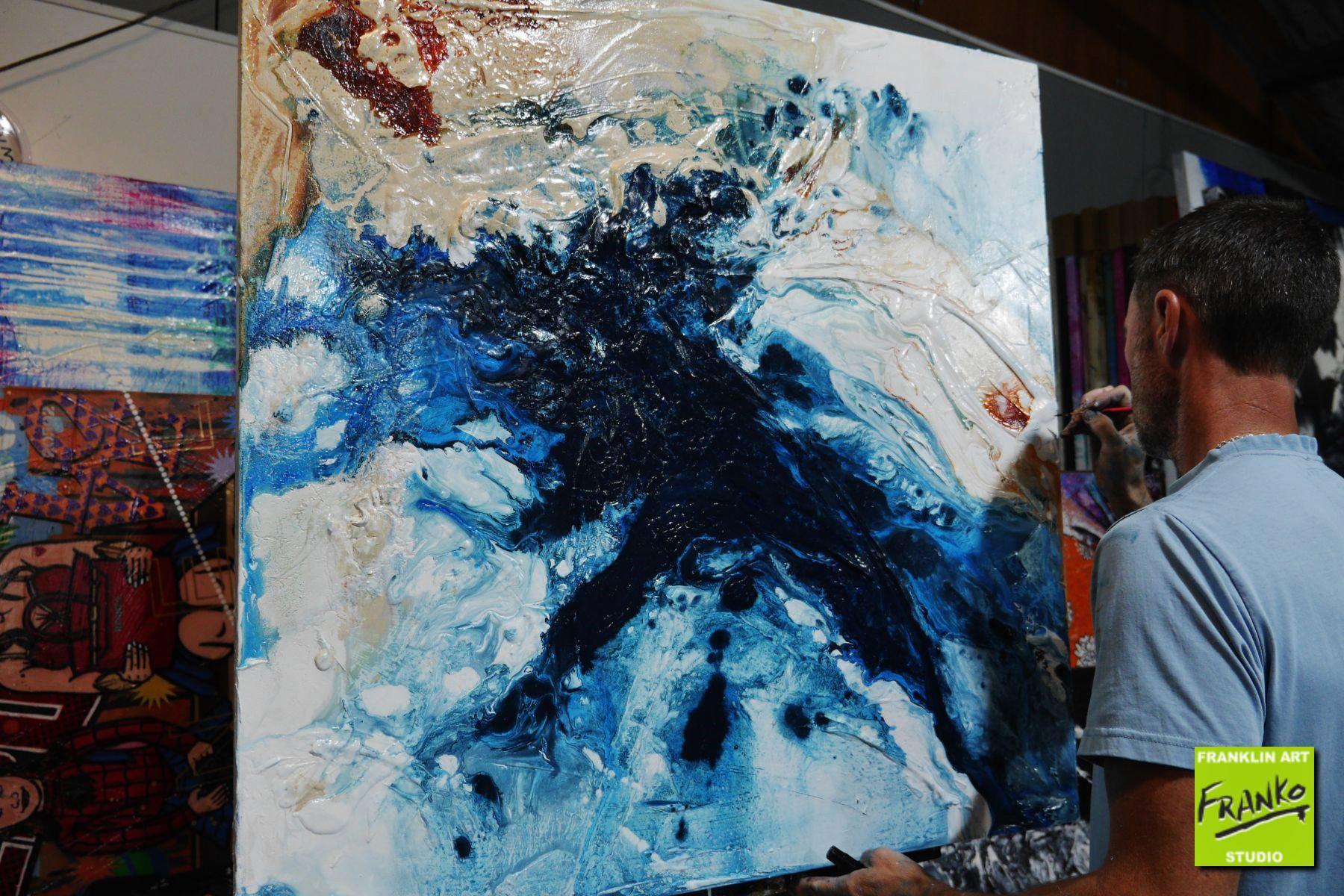 The Cay 100cm x 100cm White Blue Textured Abstract Painting (SOLD)-Abstract-[Franko_Artist]-[The_Block]-[Dream_Homes]-[ideas]- [Grand_Designs]-Franklin Art Studio