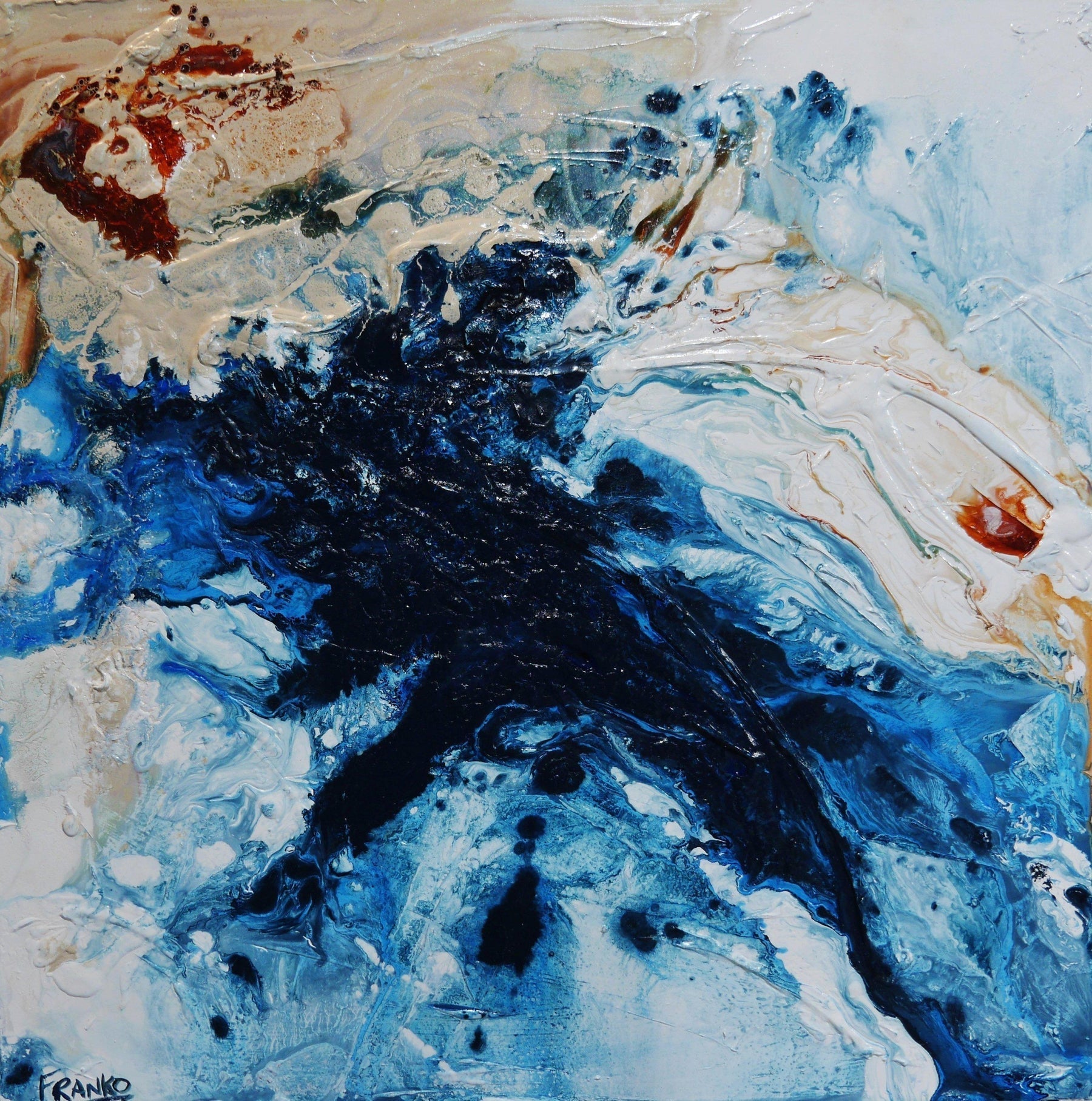 The Cay 100cm x 100cm White Blue Textured Abstract Painting (SOLD)-Abstract-[Franko_Artist]-[Australian_artist]-[Gold_Coast]-[Brisbane]-[modern]-[contemporary]-[original]-[Large_artwork]-Franklin Art Studio