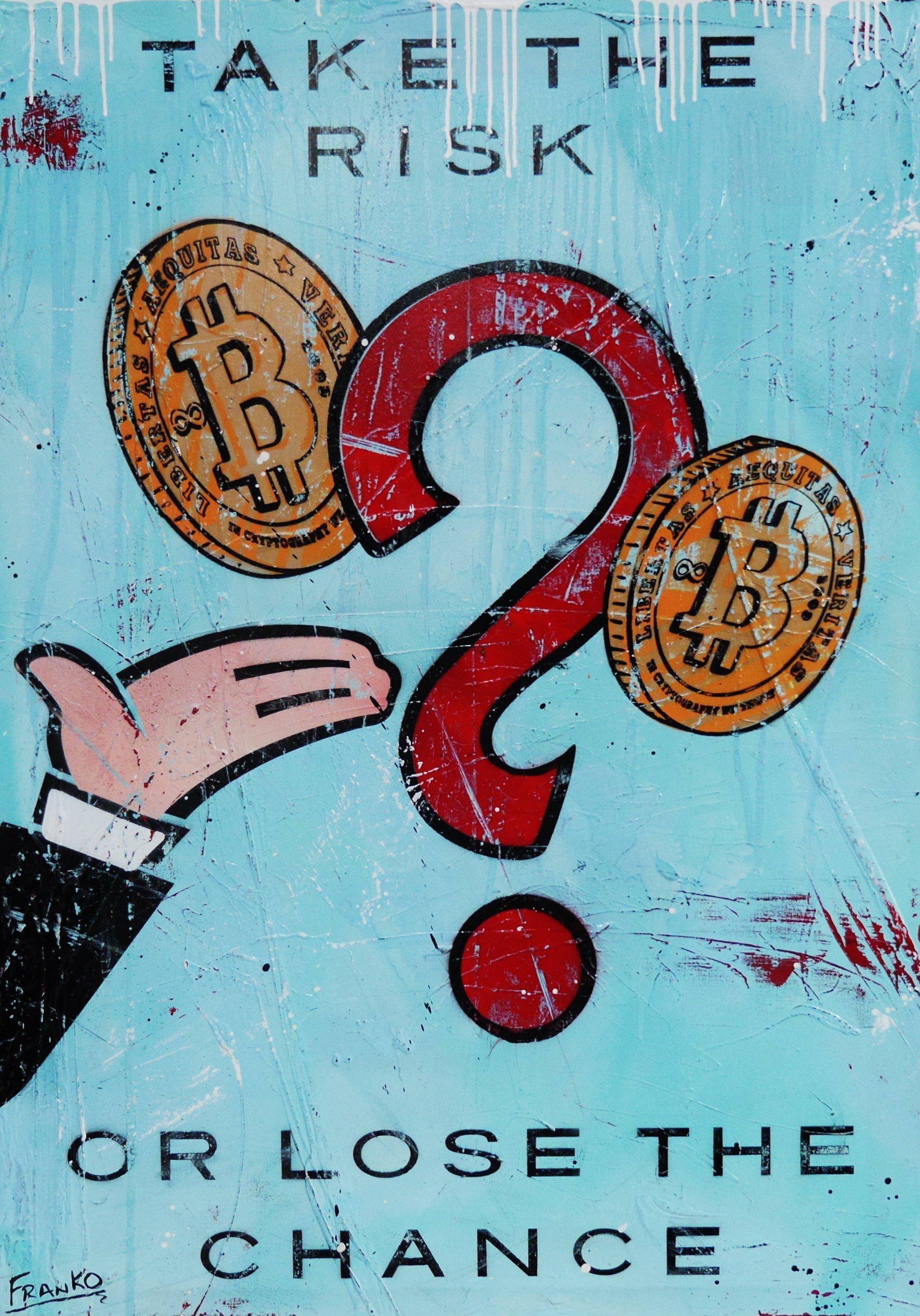 The Chance 140cm x 100cm Monopoly Man Bitcoin (SOLD)-bitcoin themed-[Franko_Artist]-[Australian_artist]-[Gold_Coast]-[Brisbane]-[modern]-[contemporary]-[original]-[Large_artwork]-Franklin Art Studio
