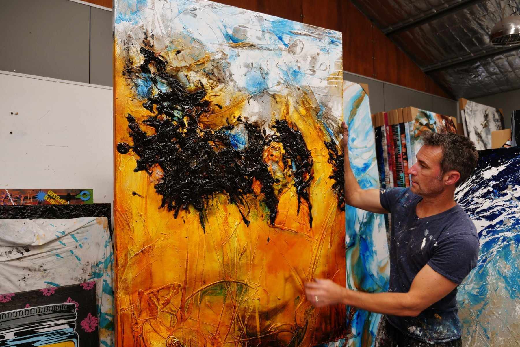 The Cove 140cm x 100cm Sienna Blue Textured Abstract Painting (SOLD)-Abstract-[Franko_Artist]-[The_Block]-[Dream_Homes]-[ideas]- [Grand_Designs]-Franklin Art Studio