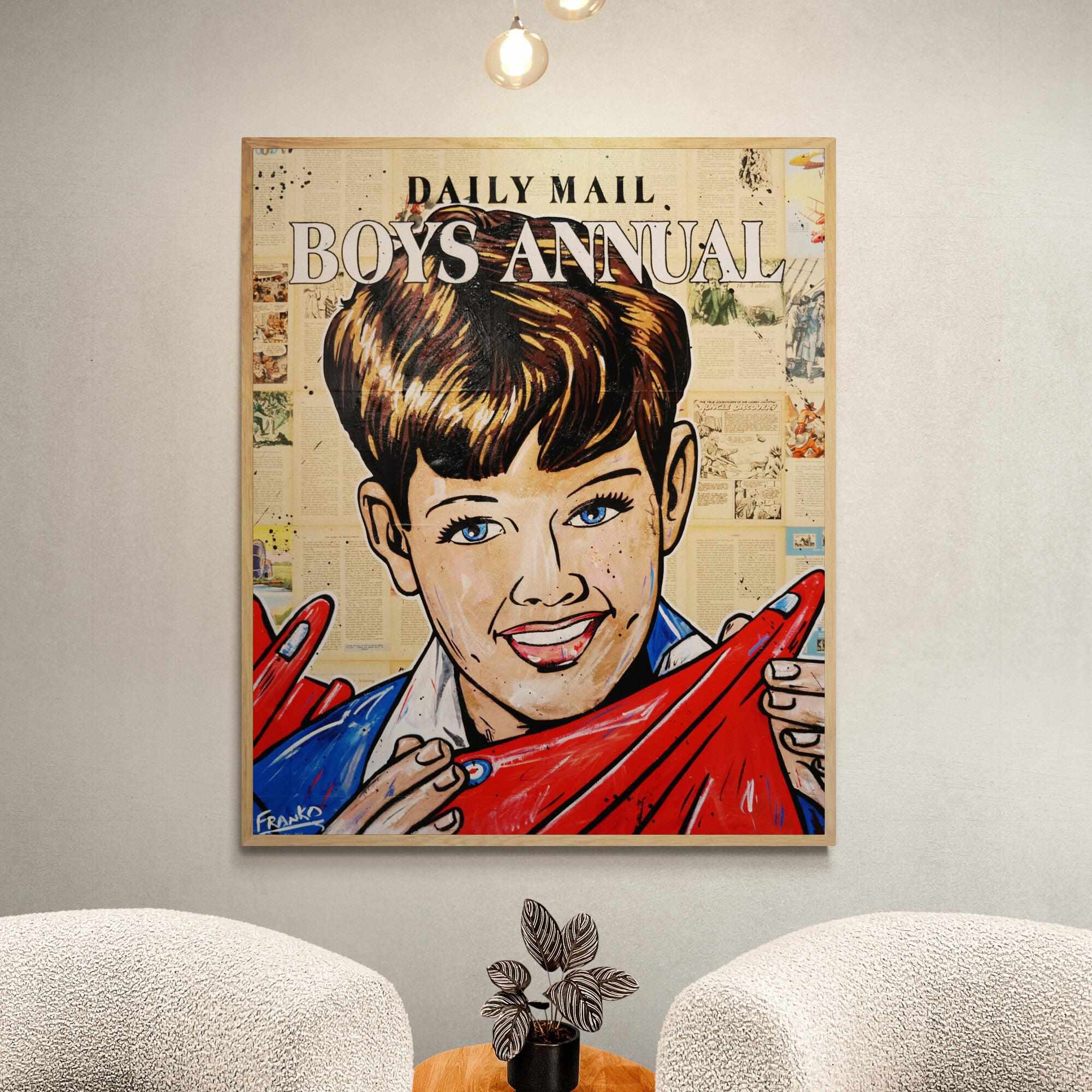 The Daily Mail 120cm x 100cm The Daily Mail Boys Annual Vintage Book Pop art Painting-Abstract-[Franko_Artist]-[Australian_artist]-[Gold_Coast]-[Brisbane]-[modern]-[contemporary]-[original]-[Large_artwork]-[The_Block]-[Dream_Homes]-[ideas]-[Grand_Designs]-[Art_Lover]-Franklin Art Studio