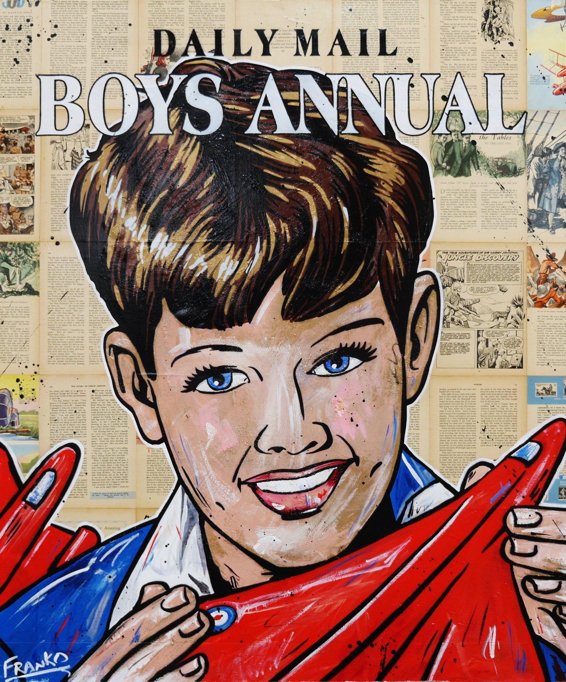 The Daily Mail 120cm x 100cm The Daily Mail Boys Annual Vintage Book Pop art Painting-Abstract-[Franko_Artist]-[Australian_artist]-[Gold_Coast]-[Brisbane]-[modern]-[contemporary]-[original]-[Large_artwork]-Franklin Art Studio