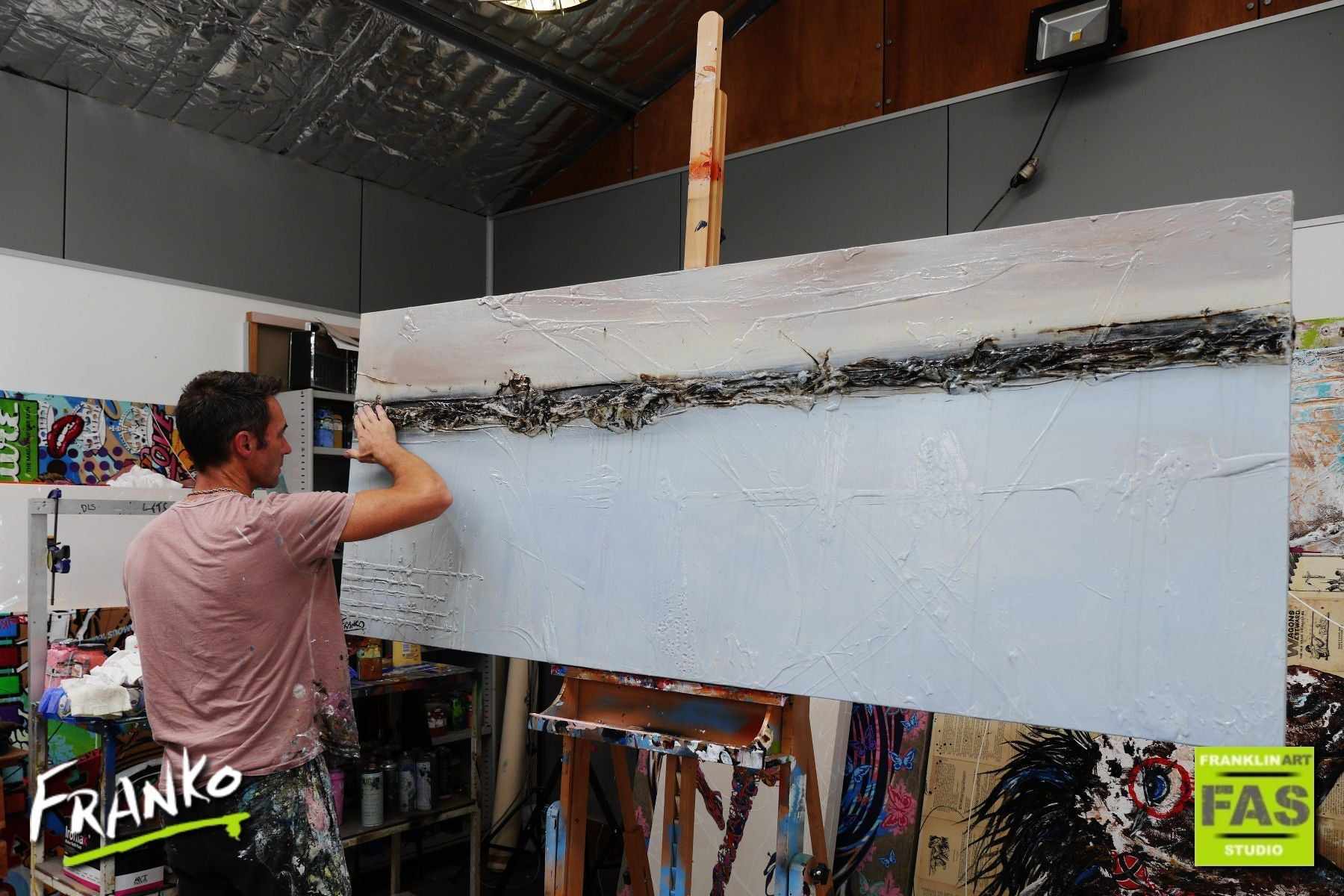 The Distance 200cm x 80cm Blue Creme Abstract Painting (SOLD)-Abstract-[Franko_Artist]-[The_Block]-[Dream_Homes]-[ideas]- [Grand_Designs]-Franklin Art Studio