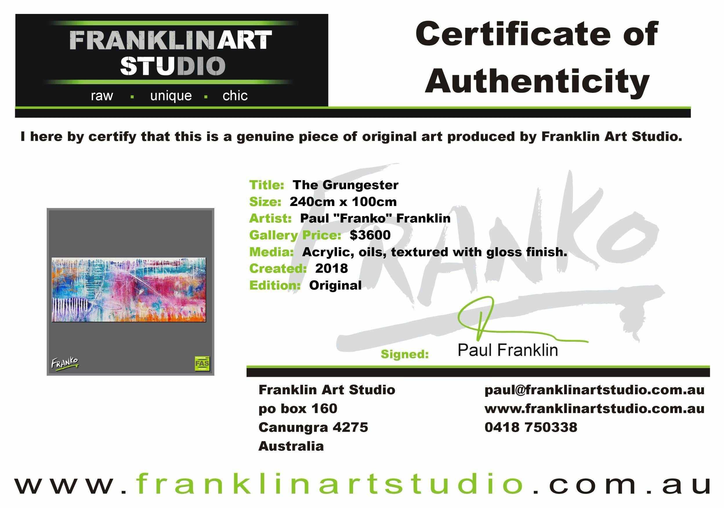 The Grungester 240cm x 100cm Colourful Textured Abstract Painting (SOLD)-abstract-[Franko_Artist]-[The_Block]-[Dream_Homes]-[ideas]-[Grand_Designs]-[Art_Lover]-Franklin Art Studio