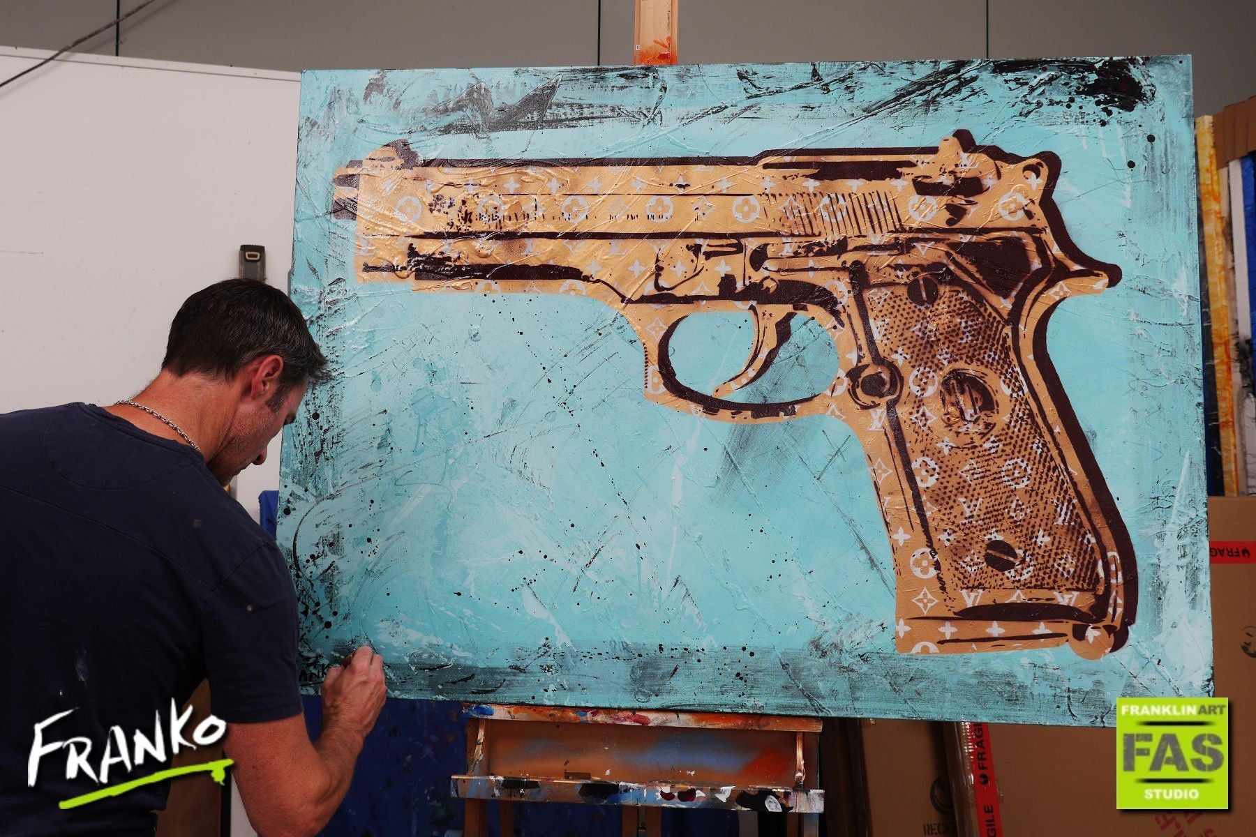 The Gun 140cm x 100cm Gun Pop Art Painting (SOLD)-urban pop-[Franko_Artist]-[The_Block]-[Dream_Homes]-[ideas]-[Grand_Designs]-[Art_Lover]-Franklin Art Studio