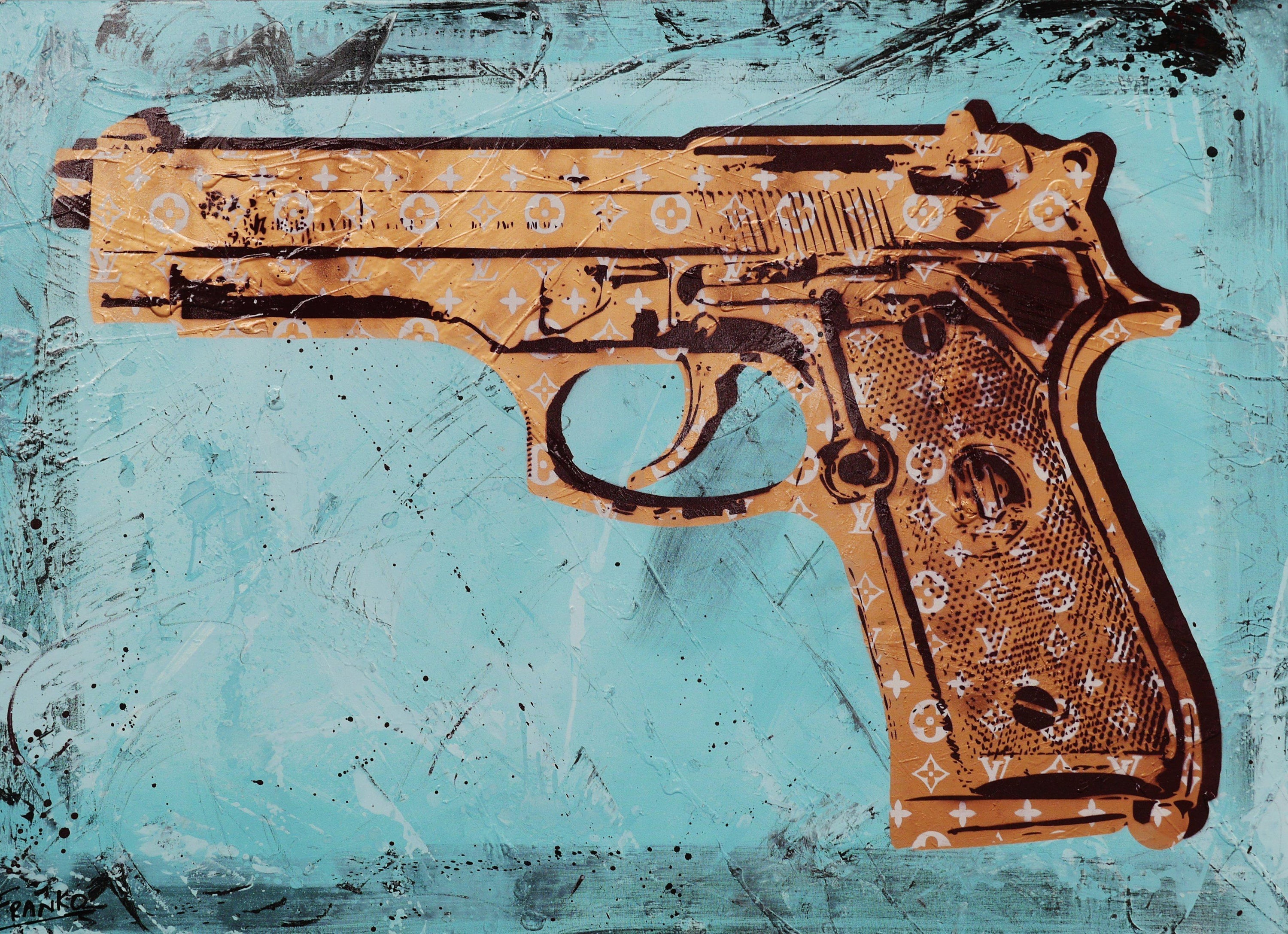 The Gun 140cm x 100cm Gun Pop Art Painting (SOLD)-urban pop-[Franko_Artist]-[Australian_artist]-[Gold_Coast]-[Brisbane]-[modern]-[contemporary]-[original]-[Large_artwork]-Franklin Art Studio