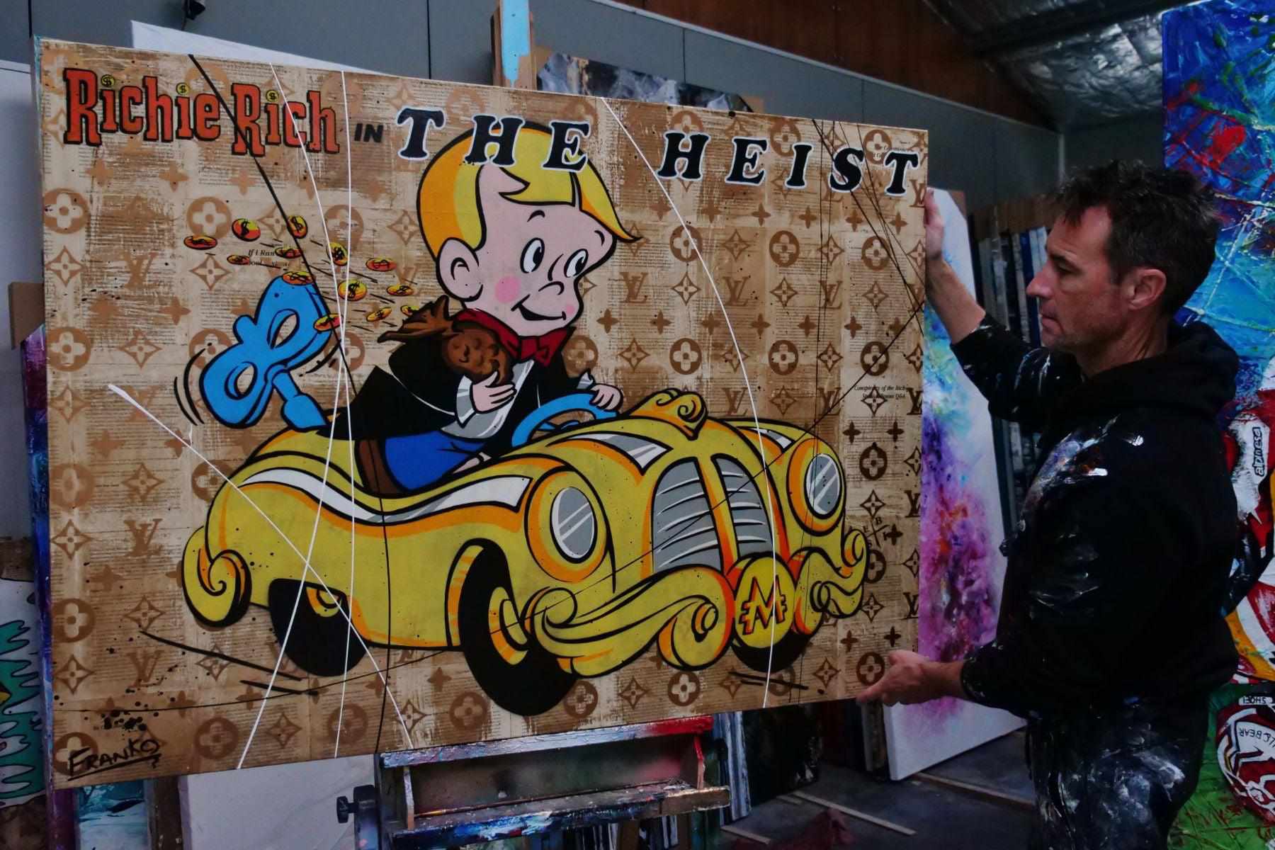 The Heist 140cm x 100cm Richie Rich Urban Pop Book Club Painting (SOLD)-book club-[Franko_Artist]-[The_Block]-[Dream_Homes]-[ideas]- [Grand_Designs]-Franklin Art Studio