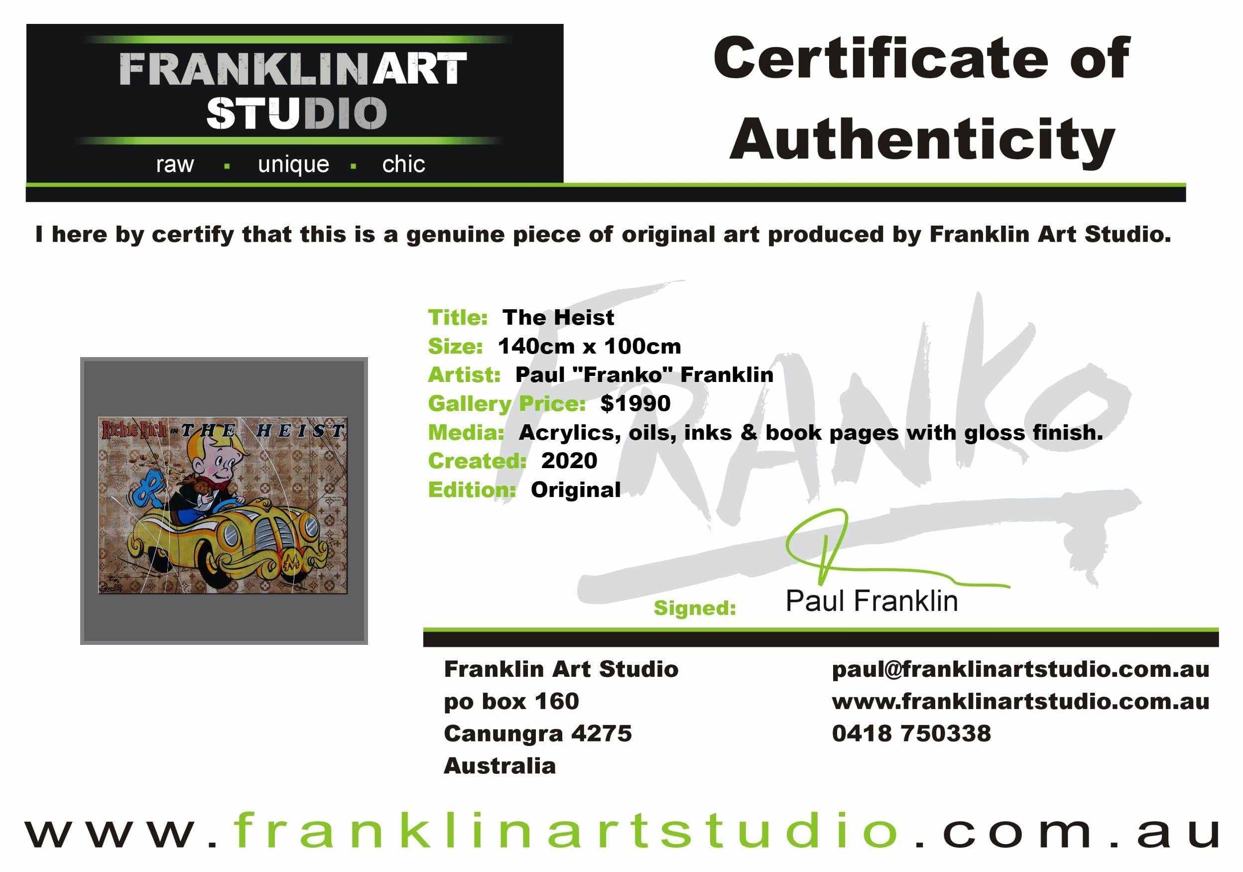 The Heist 140cm x 100cm Richie Rich Urban Pop Book Club Painting (SOLD)-book club-[Franko_Artist]-[The_Block]-[Dream_Homes]-[ideas]-[Grand_Designs]-[Art_Lover]-Franklin Art Studio