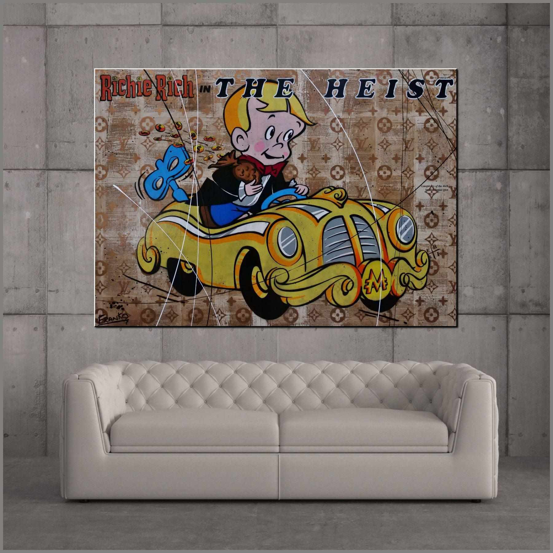 The Heist 140cm x 100cm Richie Rich Urban Pop Book Club Painting (SOLD)-book club-[Franko_Artist]-[Australian_artist]-[Gold_Coast]-[Brisbane]-[modern]-[contemporary]-[original]-[Large_artwork]-[The_Block]-[Dream_Homes]-[ideas]-[Grand_Designs]-[Art_Lover]-Franklin Art Studio