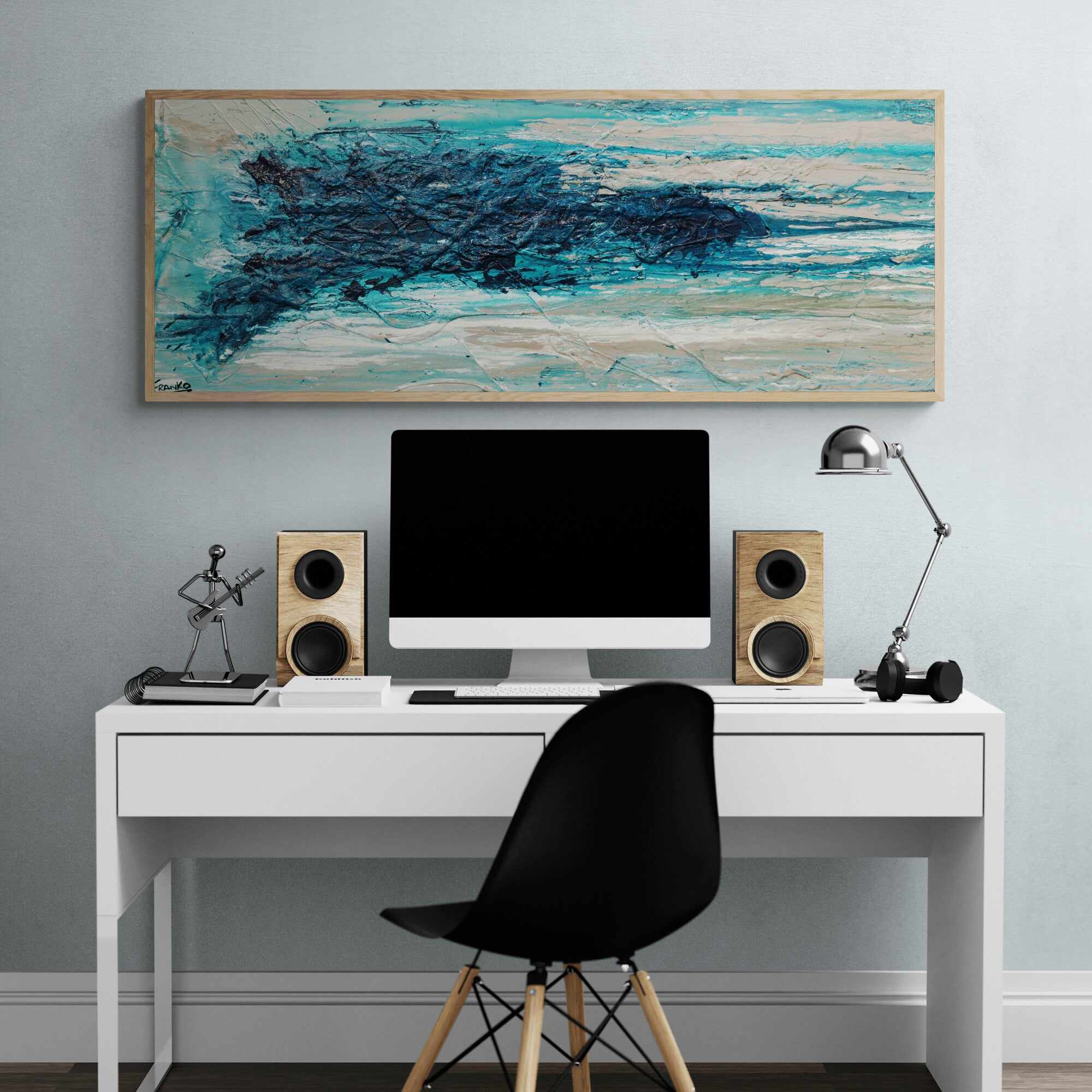 The Malted Southern 160cm x 60cm Cream Blue Textured Abstract Painting (SOLD)-Abstract-[Franko_Artist]-[The_Block]-[Dream_Homes]-[ideas]- [Grand_Designs]-Franklin Art Studio