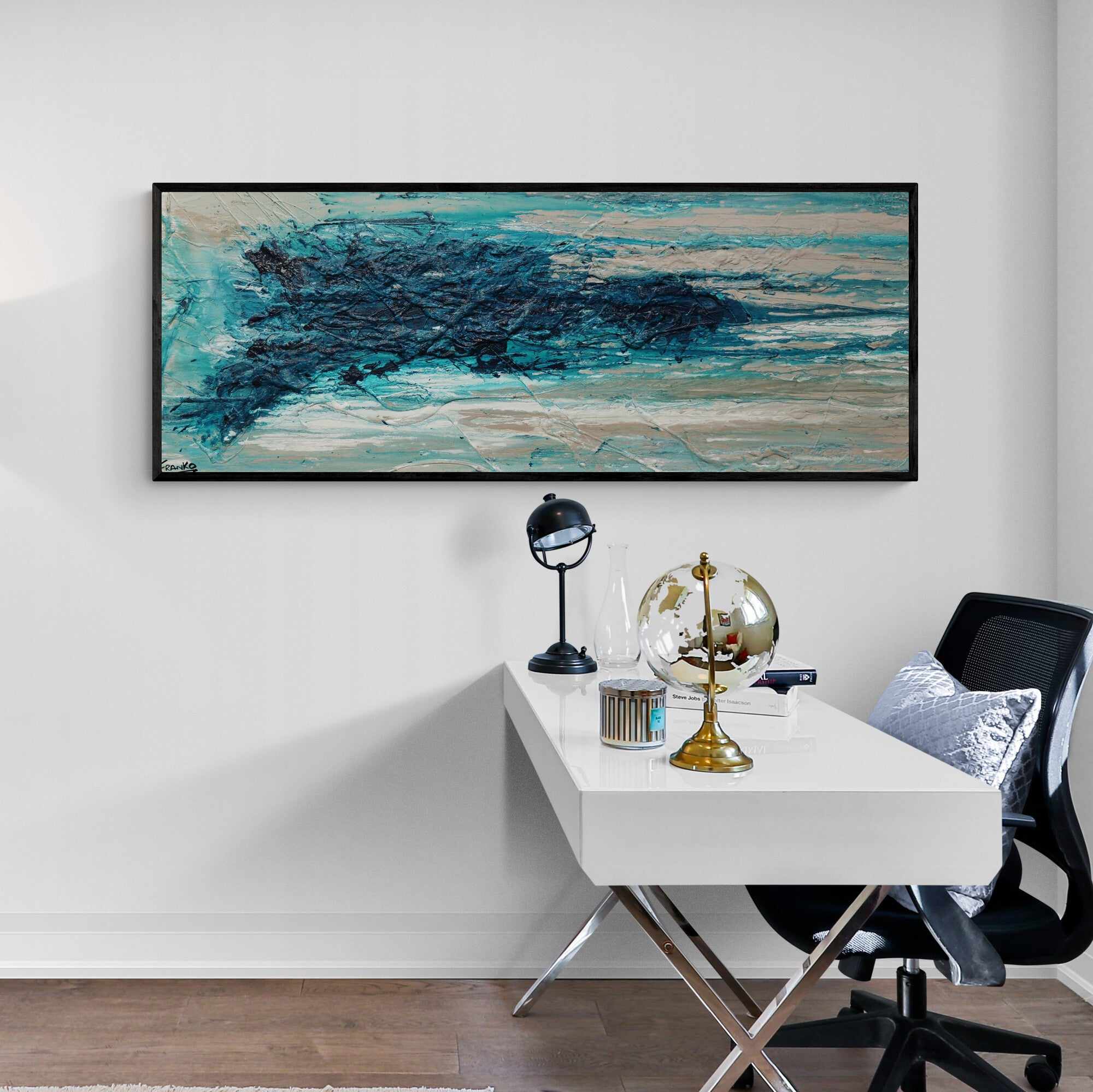 The Malted Southern 160cm x 60cm Cream Blue Textured Abstract Painting (SOLD)-Abstract-[Franko_Artist]-[The_Block]-[Dream_Homes]-[ideas]-[Grand_Designs]-[Art_Lover]-Franklin Art Studio