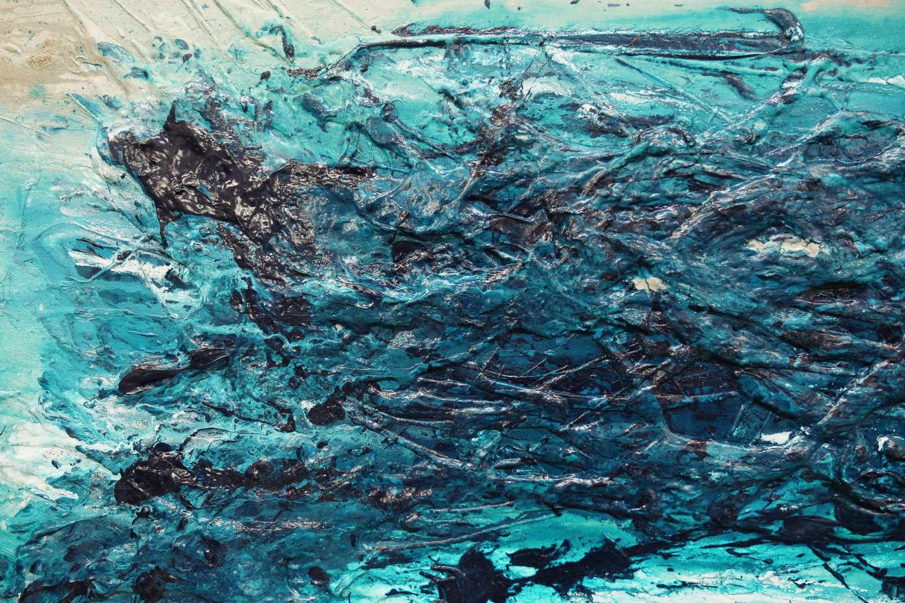 The Malted Southern 160cm x 60cm Cream Blue Textured Abstract Painting (SOLD)