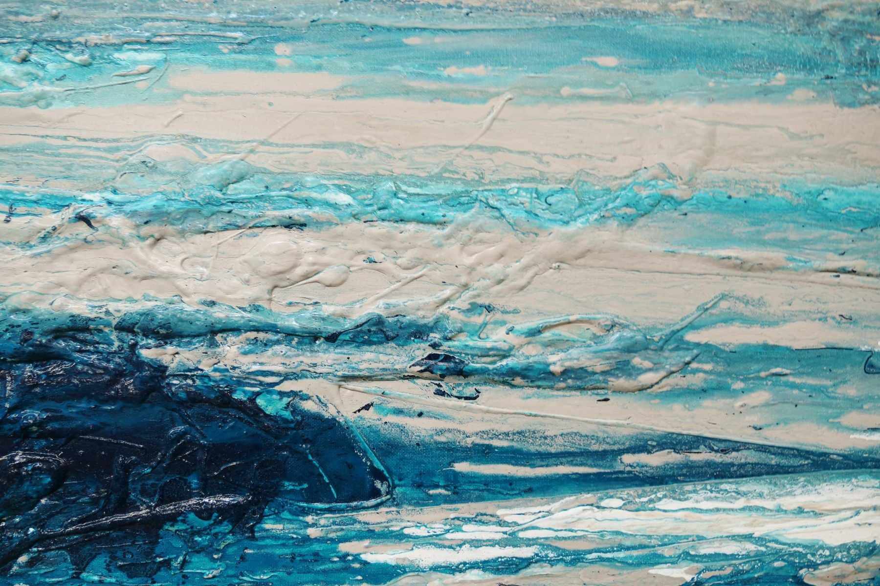 The Malted Southern 160cm x 60cm Cream Blue Textured Abstract Painting (SOLD)