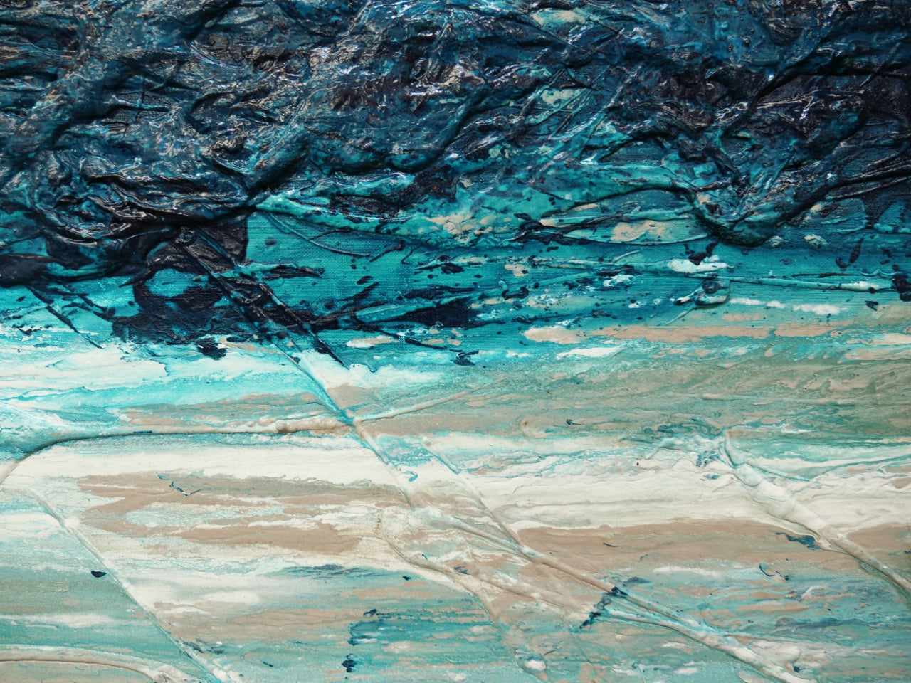 The Malted Southern 160cm x 60cm Cream Blue Textured Abstract Painting-Abstract-[Franko]-[Artist]-[Australia]-[Painting]-Franklin Art Studio