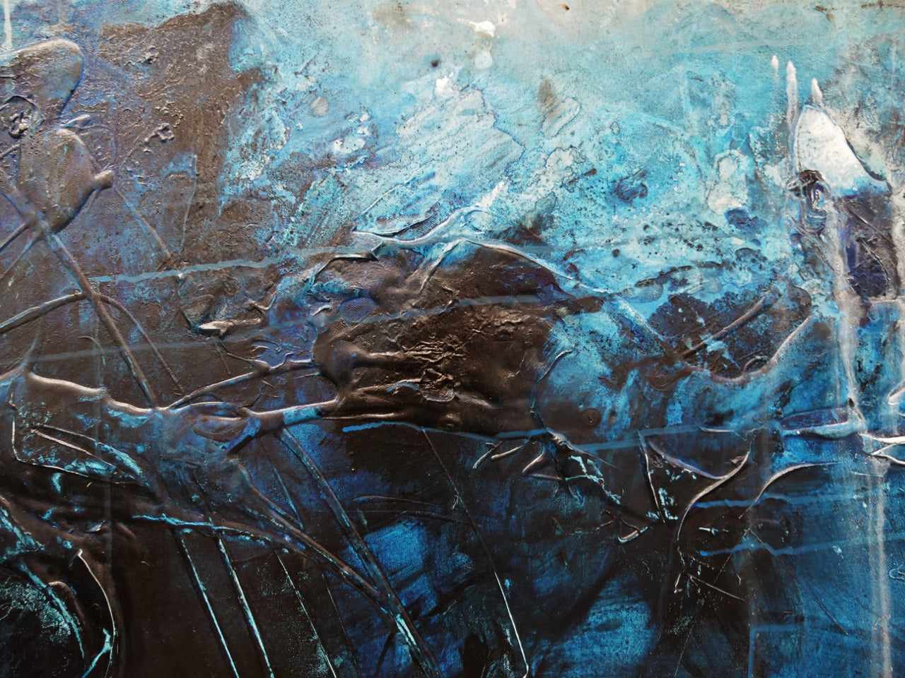 The Midnight View 240cm x 100cm Blue Black Textured Abstract Painting (SOLD)