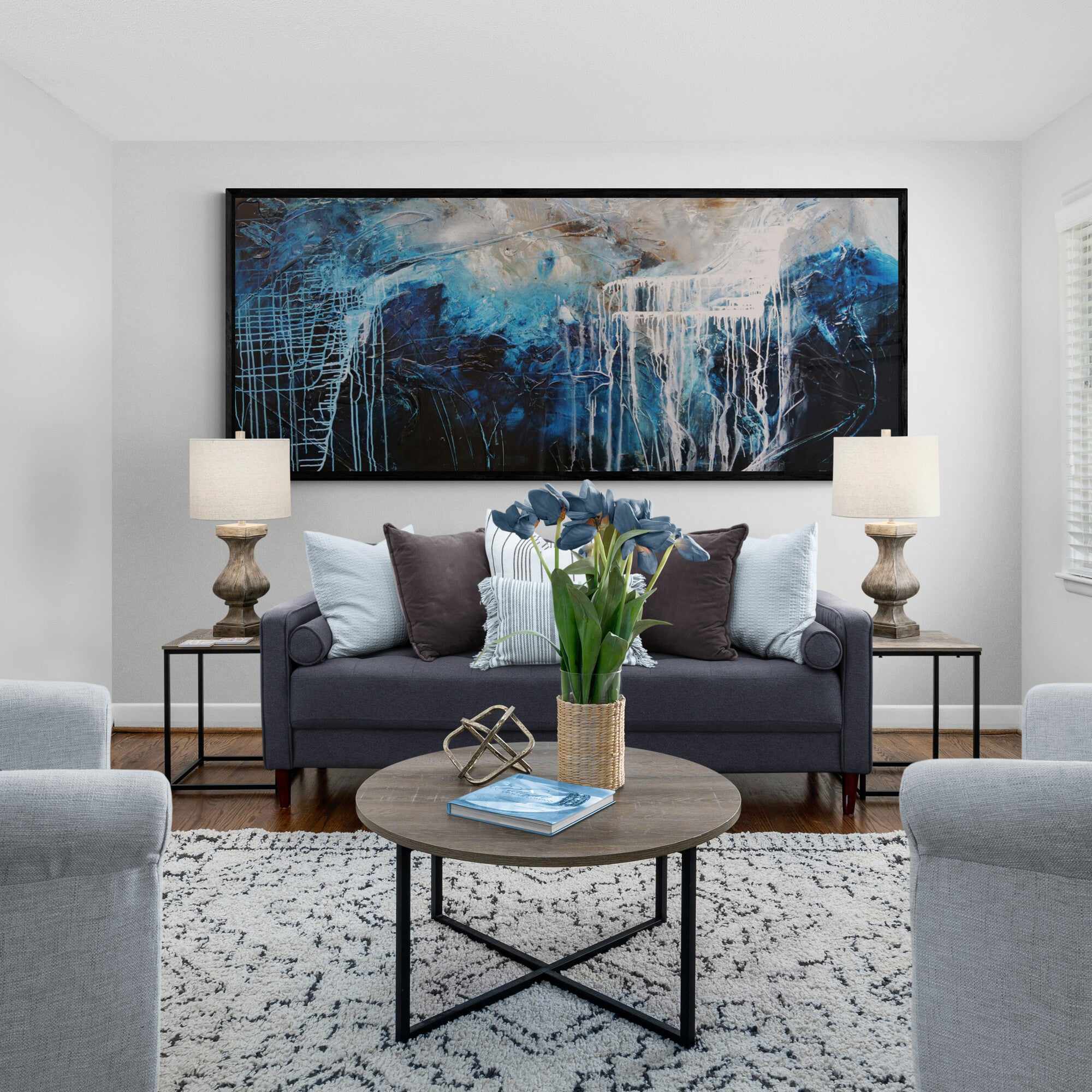 The Midnight View 240cm x 100cm Blue Black Textured Abstract Painting (SOLD)-Abstract-[Franko]-[Artist]-[Australia]-[Painting]-Franklin Art Studio