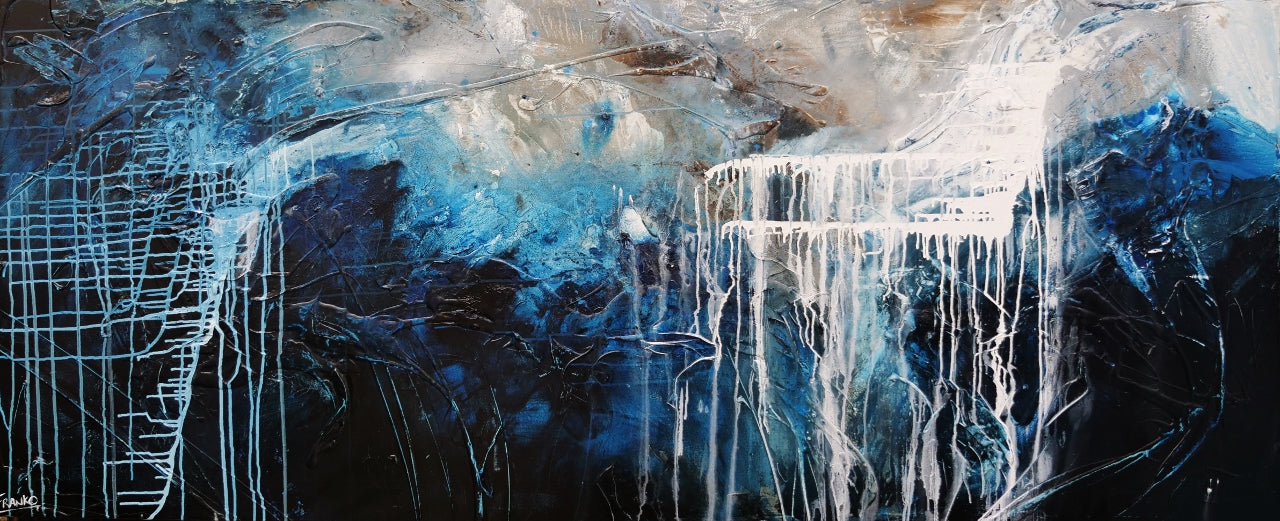 The Midnight View 240cm x 100cm Blue Black Textured Abstract Painting (SOLD)-Abstract-[Franko_Artist]-[Australian_artist]-[Gold_Coast]-[Brisbane]-[modern]-[contemporary]-[original]-[Large_artwork]-Franklin Art Studio