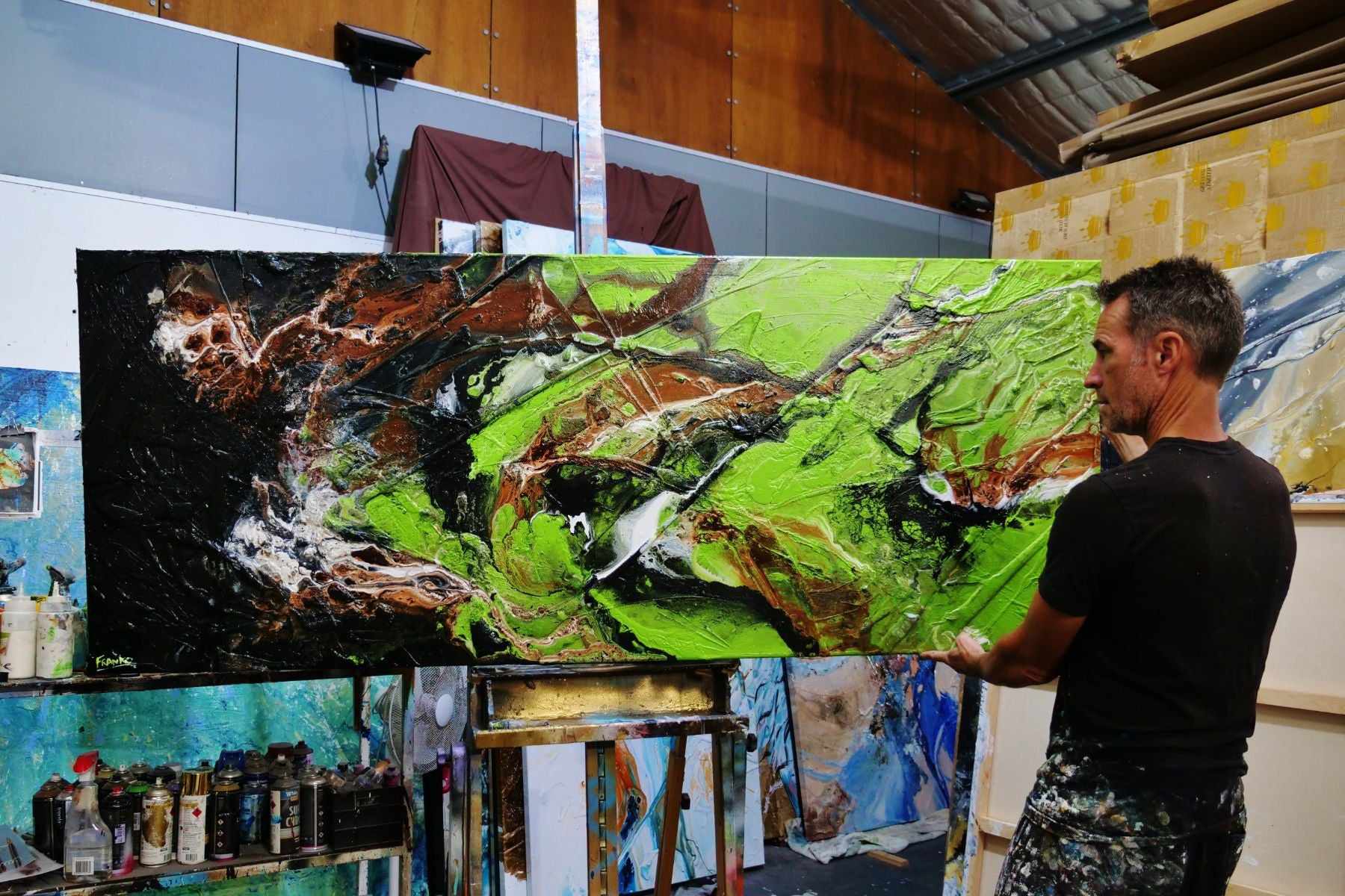 The Natural Earth 200cm x 80cm Green Textured Abstract Painting (SOLD)-Abstract-[Franko_Artist]-[The_Block]-[Dream_Homes]-[ideas]- [Grand_Designs]-Franklin Art Studio