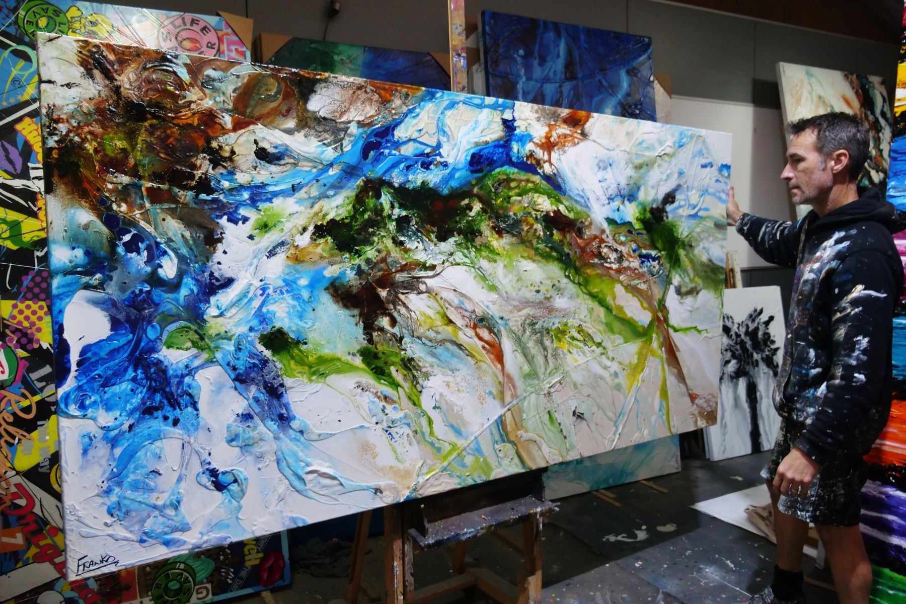 The Naturalist 240cm x 120cm Green Blue White Textured Abstract Painting (SOLD)-Abstract-[Franko_Artist]-[The_Block]-[Dream_Homes]-[ideas]- [Grand_Designs]-Franklin Art Studio