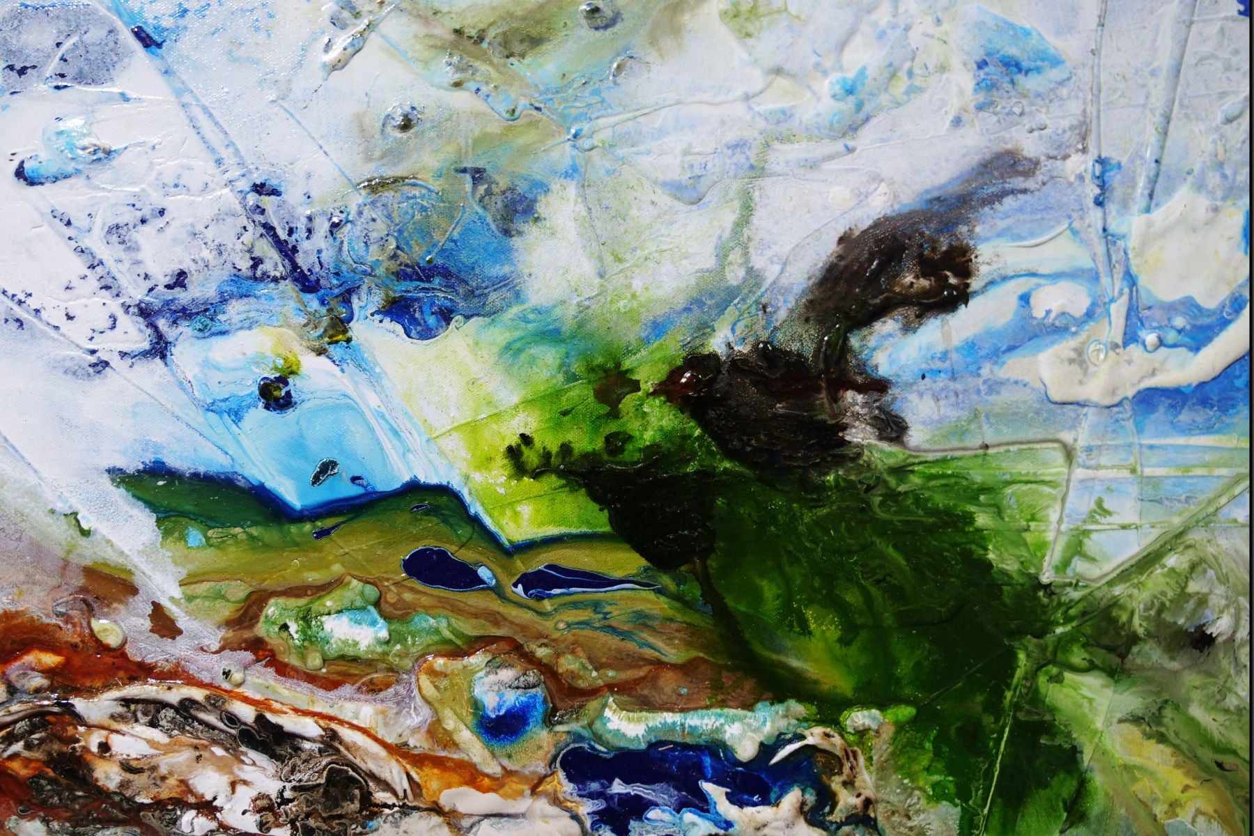 The Naturalist 240cm x 120cm Green Blue White Textured Abstract Painting (SOLD)