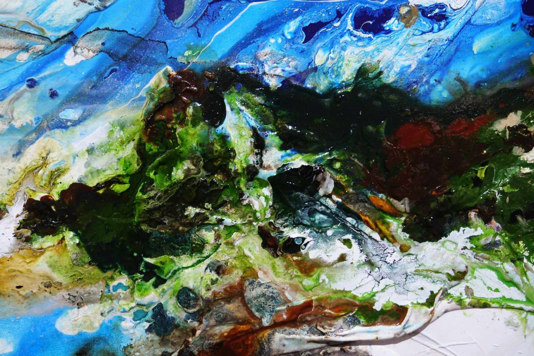 The Naturalist 240cm x 120cm Green Blue White Textured Abstract Painting (SOLD)