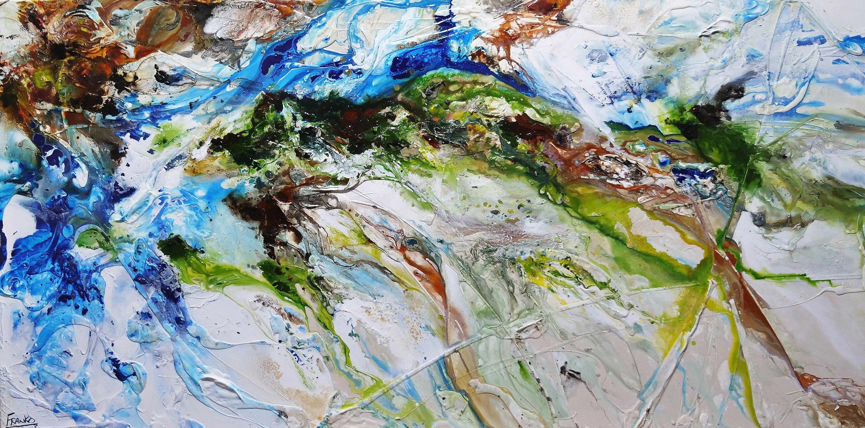 The Naturalist 240cm x 120cm Green Blue White Textured Abstract Painting (SOLD)-Abstract-[Franko_Artist]-[Australian_artist]-[Gold_Coast]-[Brisbane]-[modern]-[contemporary]-[original]-[Large_artwork]-Franklin Art Studio