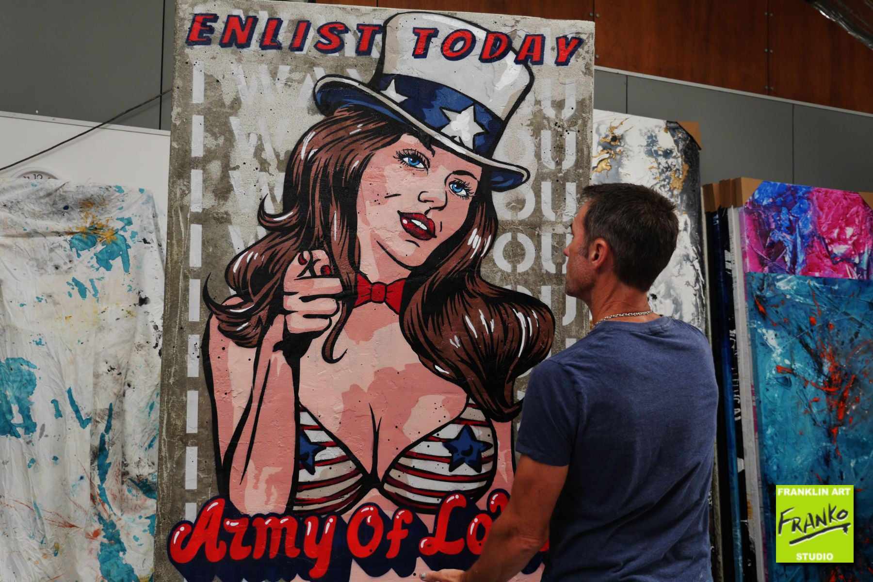 The New Army 140cm x 100cm Love Army Recruitment Textured Urban Pop Art Painting (SOLD)-concrete-[Franko_Artist]-[The_Block]-[Dream_Homes]-[ideas]- [Grand_Designs]-Franklin Art Studio