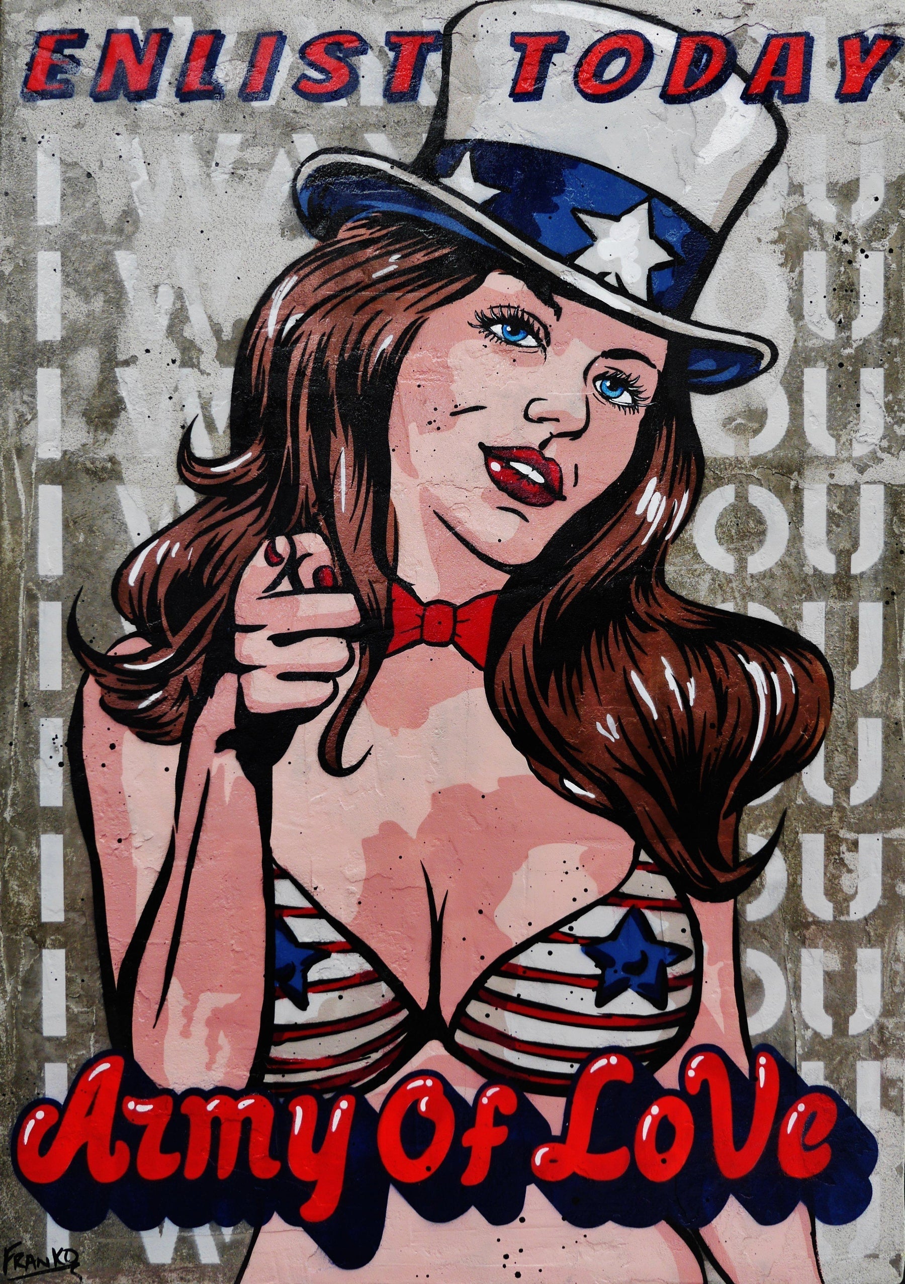 The New Army 140cm x 100cm Love Army Recruitment Textured Urban Pop Art Painting (SOLD)-concrete-[Franko_Artist]-[Australian_artist]-[Gold_Coast]-[Brisbane]-[modern]-[contemporary]-[original]-[Large_artwork]-Franklin Art Studio