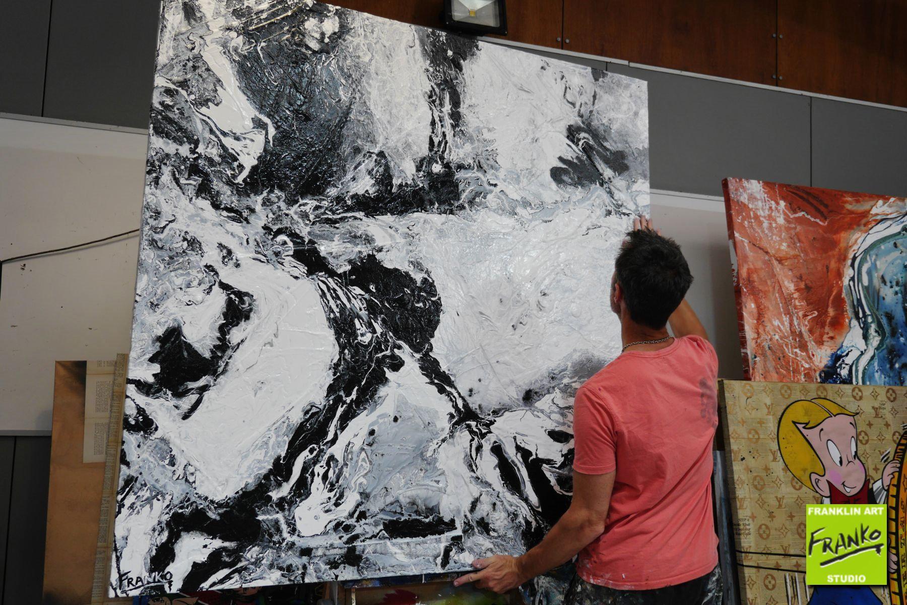 The One 150cm x 150cm Black White Textured Abstract Painting (SOLD)-Abstract-[Franko_Artist]-[The_Block]-[Dream_Homes]-[ideas]- [Grand_Designs]-Franklin Art Studio