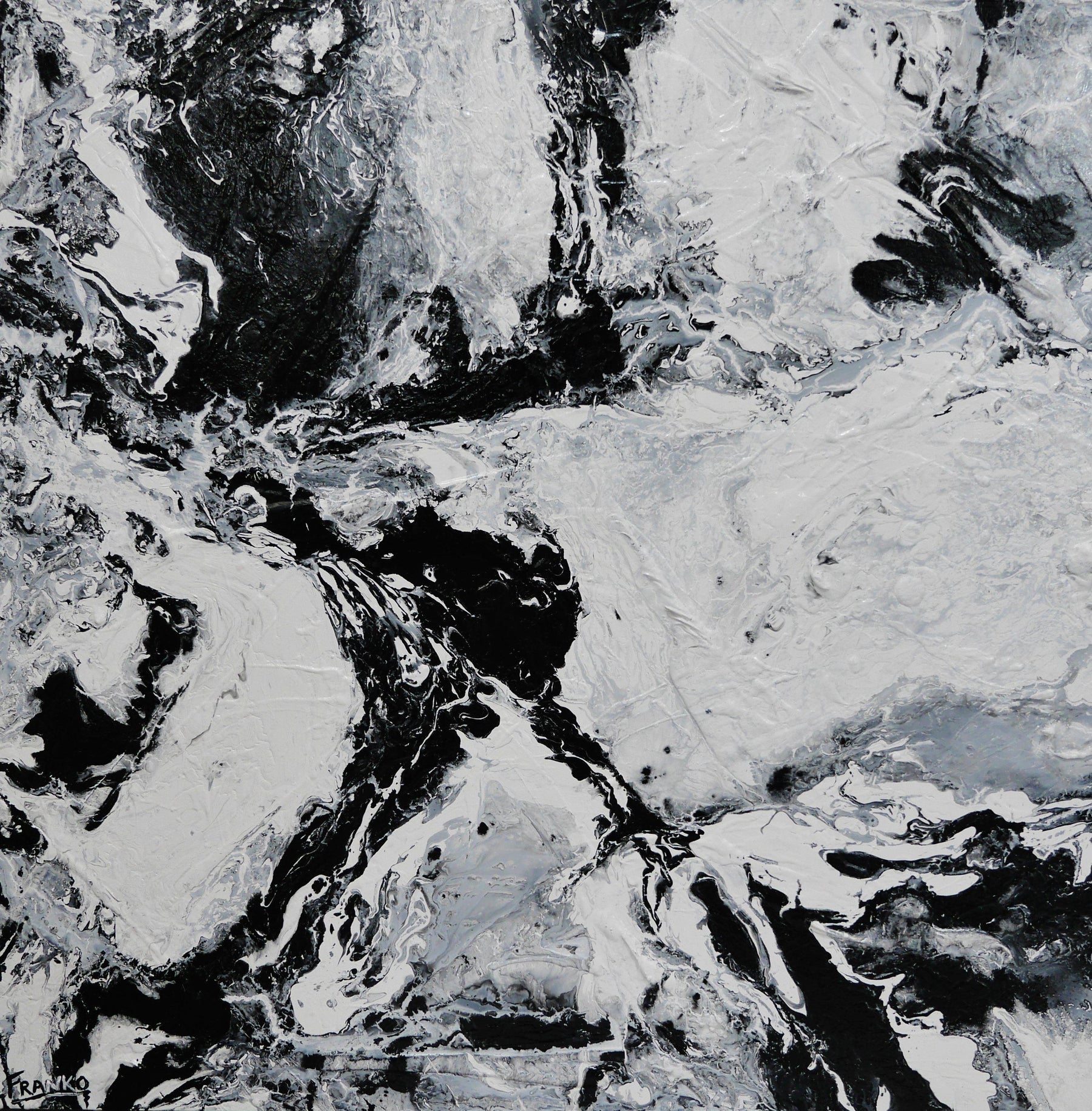 The One 150cm x 150cm Black White Textured Abstract Painting (SOLD)-Abstract-[Franko_Artist]-[Australian_artist]-[Gold_Coast]-[Brisbane]-[modern]-[contemporary]-[original]-[Large_artwork]-Franklin Art Studio