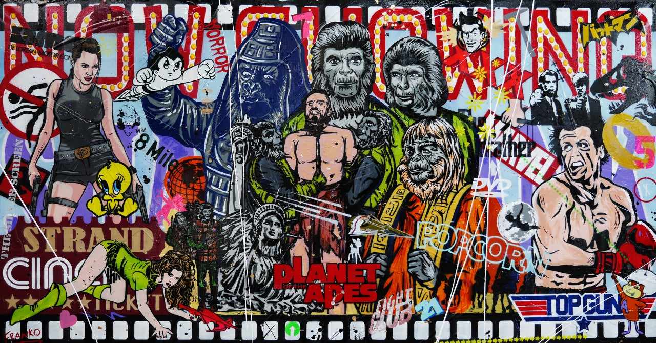 The Planet 190cm x 100cm Cinema Movies Planet of the Apes Textured Urban Pop Art Painting (SOLD)-urban pop-[Franko_Artist]-[Australian_artist]-[Gold_Coast]-[Brisbane]-[modern]-[contemporary]-[original]-[Large_artwork]-Franklin Art Studio
