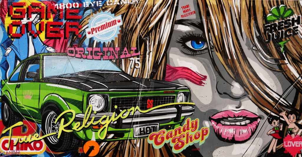 The Religion of Torana 190cm x 100cm Holden Torana Textured Urban Pop Art Painting (SOLD)-urban pop-[Franko]-[Artist]-[Australia]-[Painting]-Franklin Art Studio
