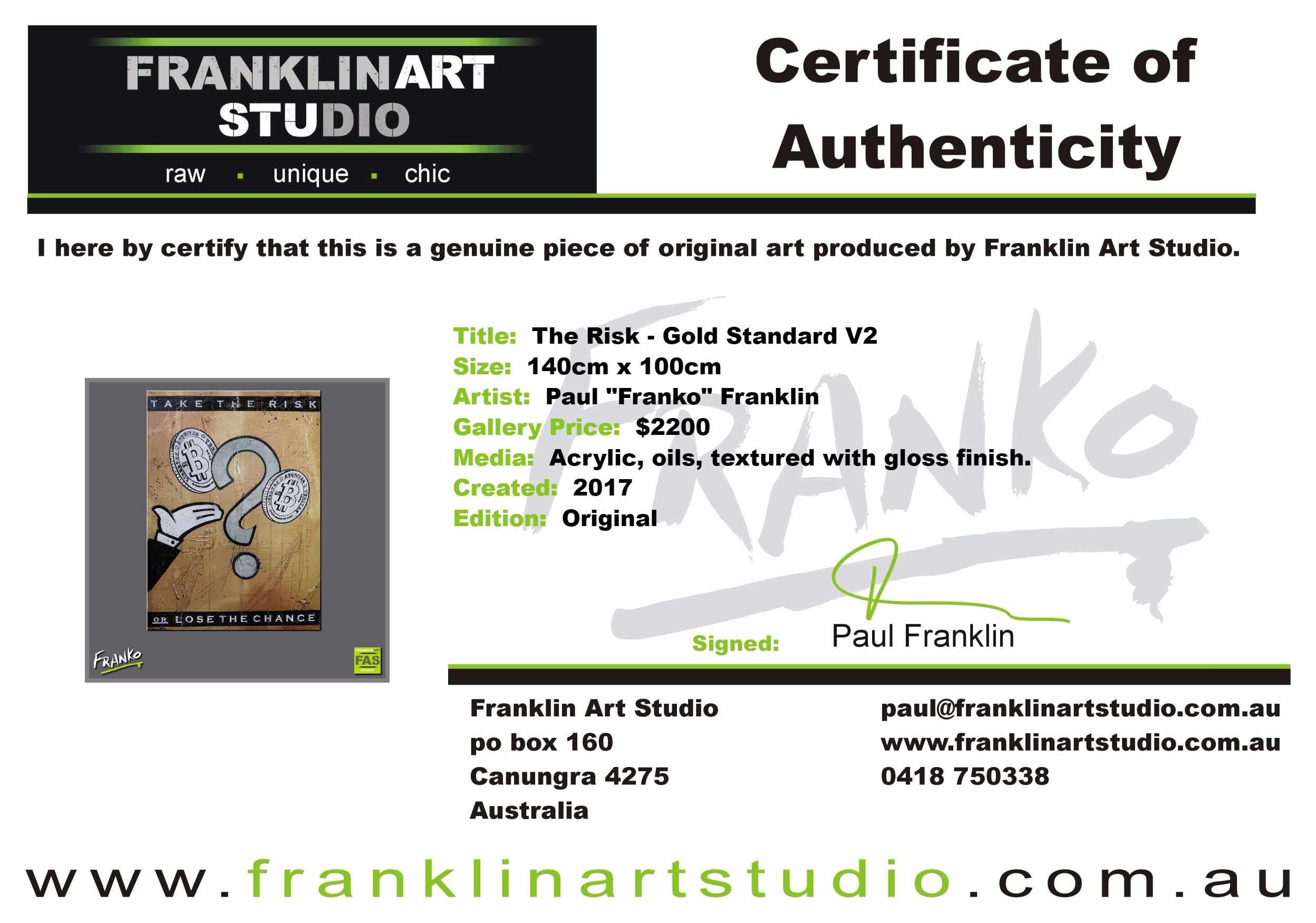 The Risk - Gold Standard 140cm x 100cm Monopoly Man Bitcoin (SOLD)-bitcoin themed-[Franko_Artist]-[The_Block]-[Dream_Homes]-[ideas]-[Grand_Designs]-[Art_Lover]-Franklin Art Studio